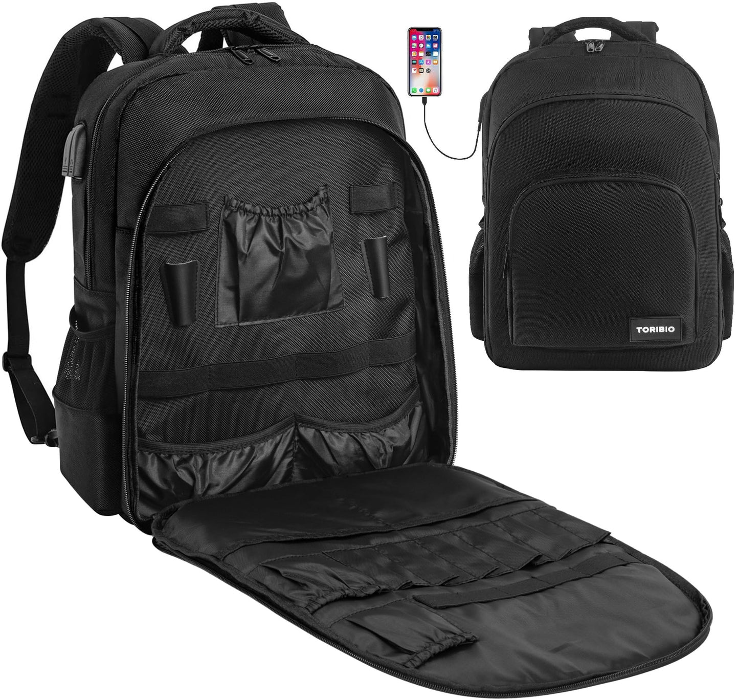 Barber Tool Bag, Large Capacity Barber Backpack Organizer Bags for Clippers and Hair Cutting Tools, Black Pro Hairdressing Backpacks Toiletry Travel Bag for Barber Tools Storage Travel Barber Case