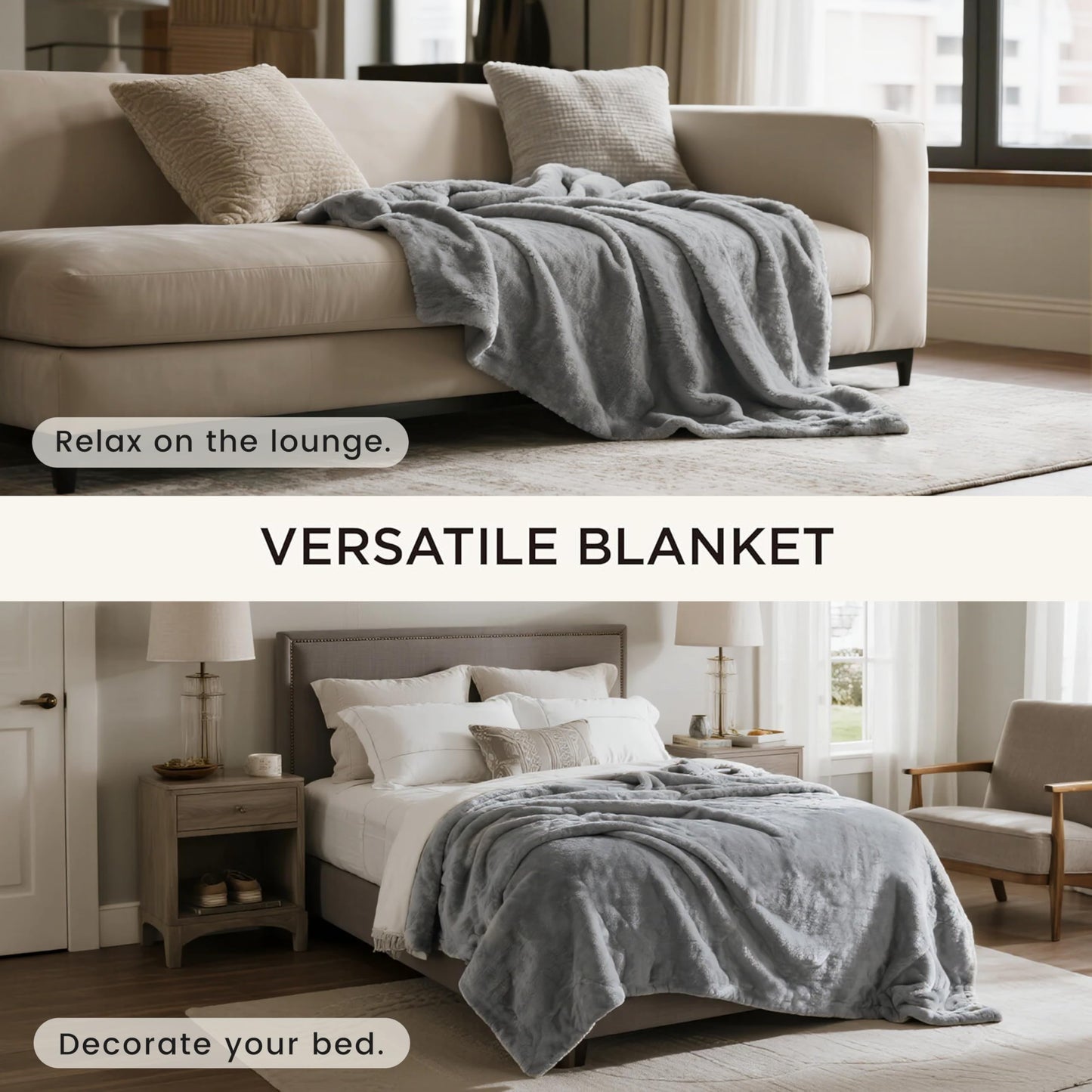 gogobunny Waterproof Bed Blanket, Reversible Sherpa Fleece Throw Blanket for Dog Puppy Cat, Furniture Cover Protects Bed Couch Sofa from Liquid Pee and Pet Fur (Grey, 60x80 inches)