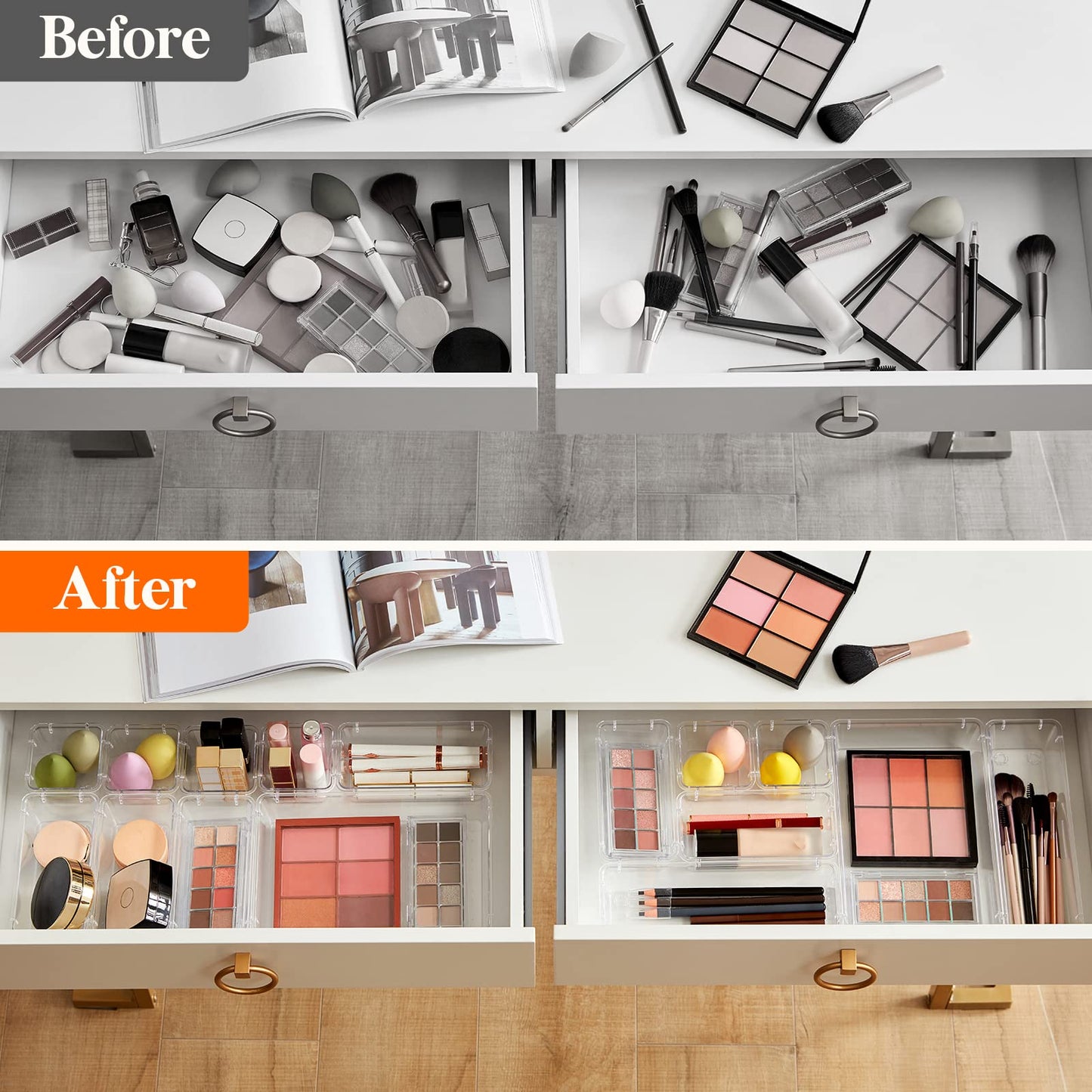 Lifewit Drawer Organizer, Clear Makeup Organizer, Plastic Desk Organizer and Storage for Makeup, Jewelries, Bedroom, Bathroom, 33 Packs
