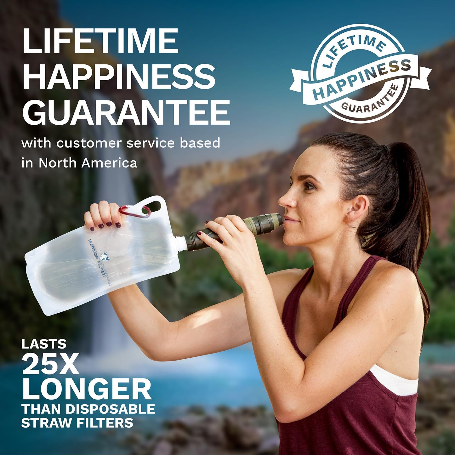 Survivor Filter Squeeze Kit - Collapsible Bottle & Filter Straw - Viral, Parasite, Bacterial Filter