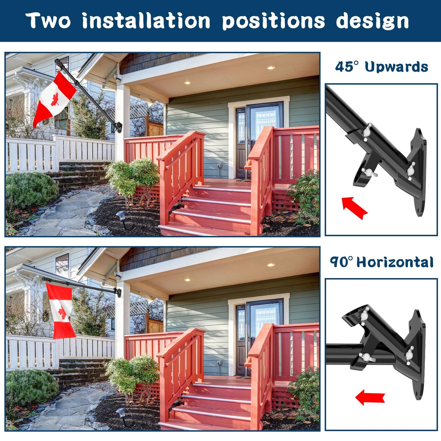 Hanotic 6FT Flag Pole with Canada Flag, with Mounting Bracket, 360° Tangle Stainless Steel, Residential or Commercial, for Garden, Yard, Patio