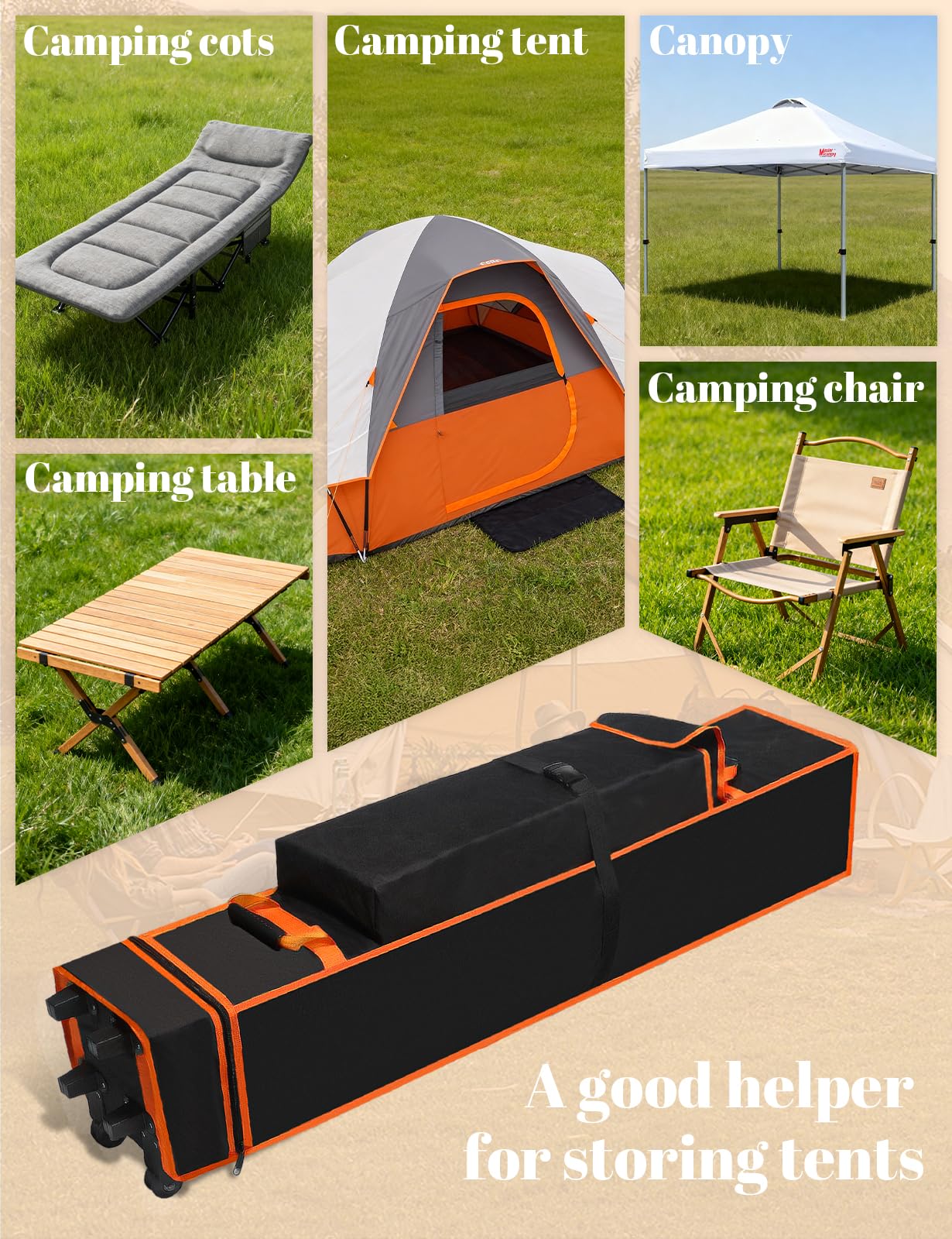 Heavy Duty Canopy Bag Replacement, Large Tent Storage Bag with Roller Wheels 63X10X10in, 800D Oxford Fabric Pop Up Canopy Replacement Parts