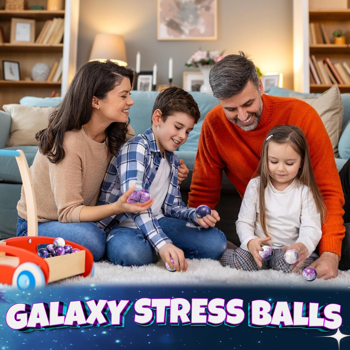 Galaxy Stress Balls for Kids - Pack of 50 Bulk - Squeeze Anxiety Fidget Sensory Balls for Children with Outer Space Theme, Great Toys for Party Favors and Birthday Party Supplies