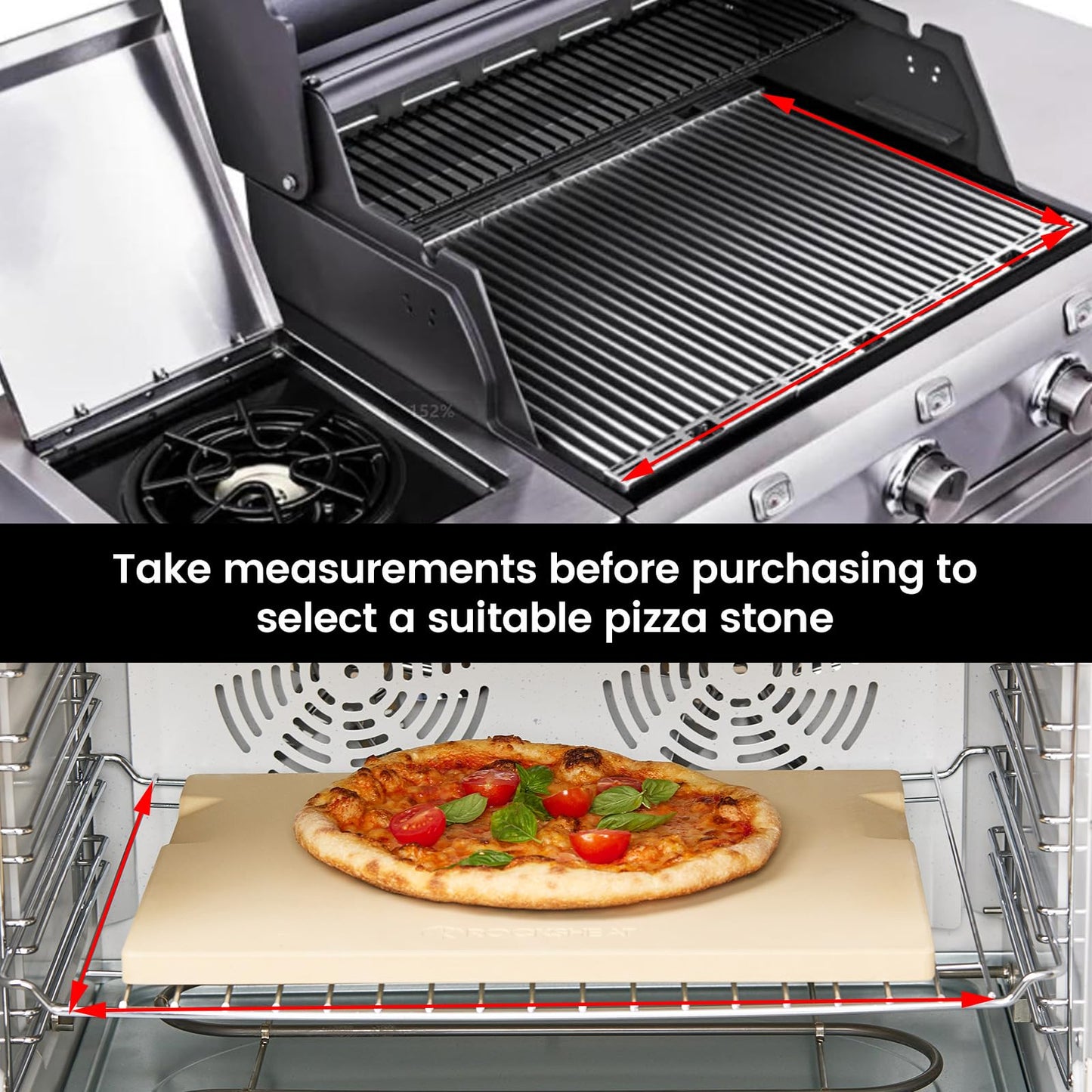 ROCKSHEAT Pizza Stone Made of Cordierite for Pizza & Bread Baking Grilling. Perfect for Oven or Grill. Innovative Unique Double - Faced Built - in 4 Handles Design (Rectangular 12"x15"x0.63")