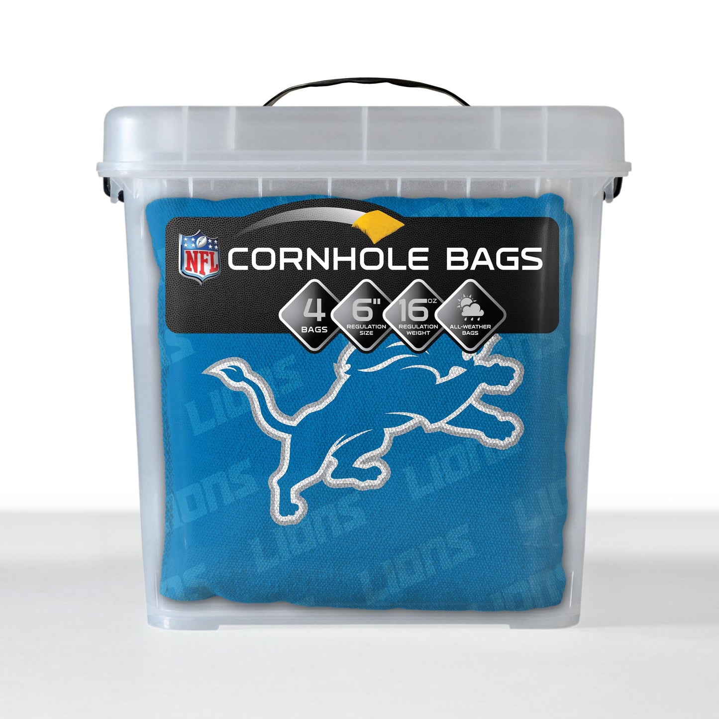 YouTheFan Officially-Licensed NFL Detroit Lions Set of 4 Cornhole Bags - All Weather Regulation 6” x 6” Size - 16oz Weight - Designed in USA