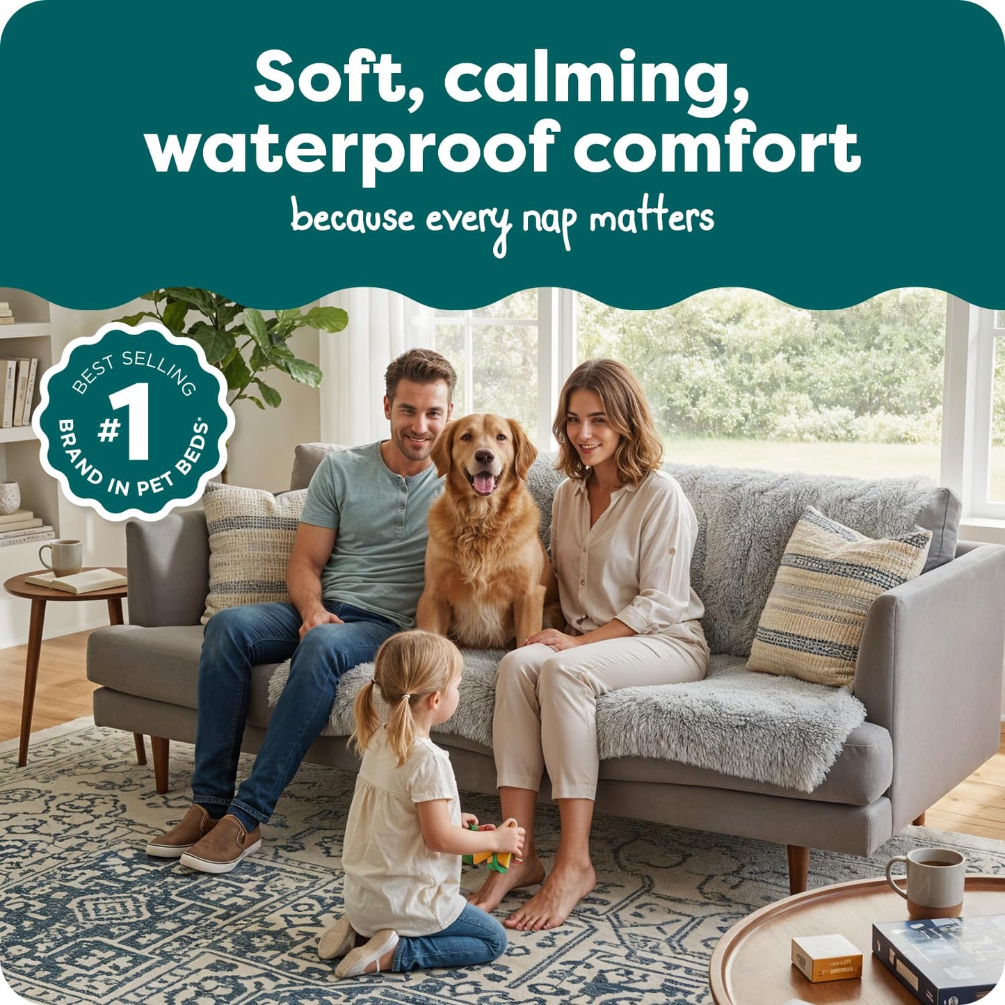 Furhaven XL Waterproof Calming Plush Long Faux Fur & Velvet Dog Blanket, Washable - Mist Gray, Extra Large