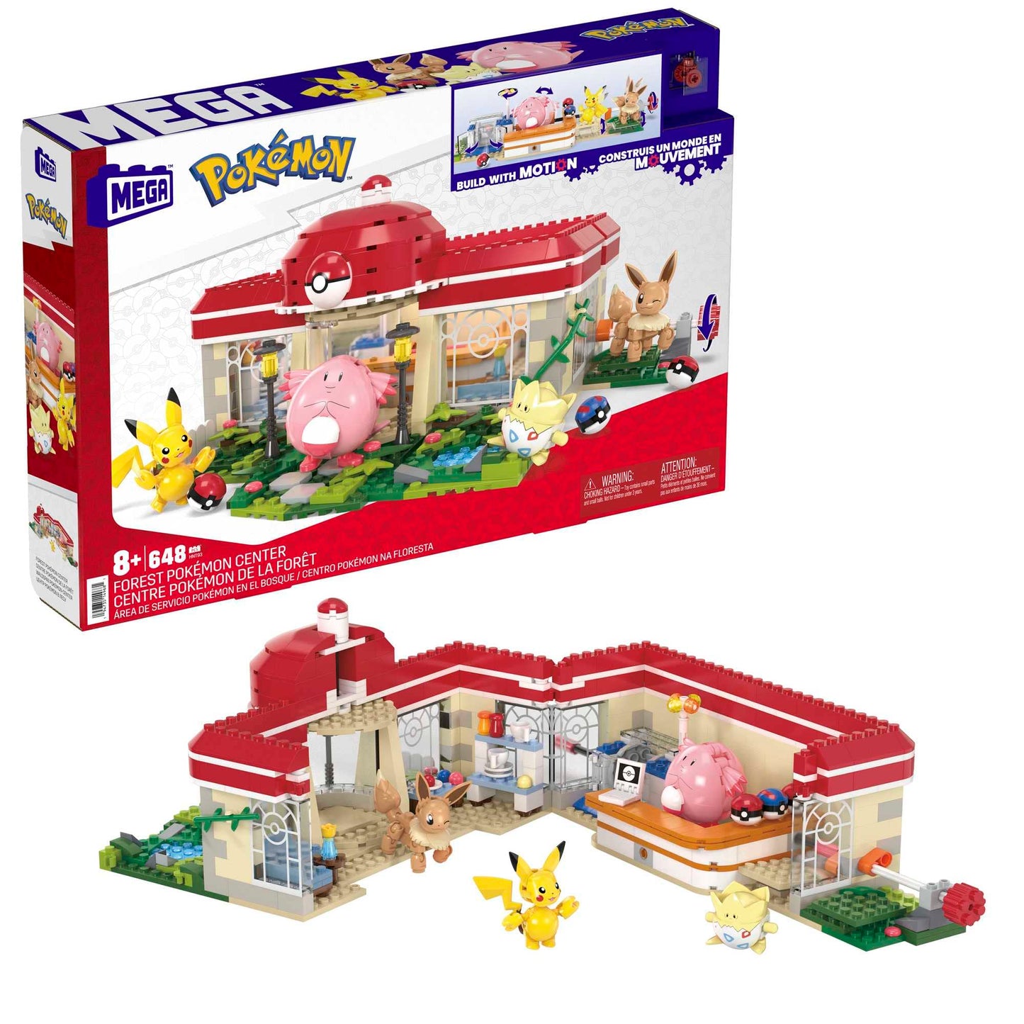 MEGA Pokemon Building Toys Set Forest Pokemon Center with 648 Pieces, 4 Poseable Characters, for Kids