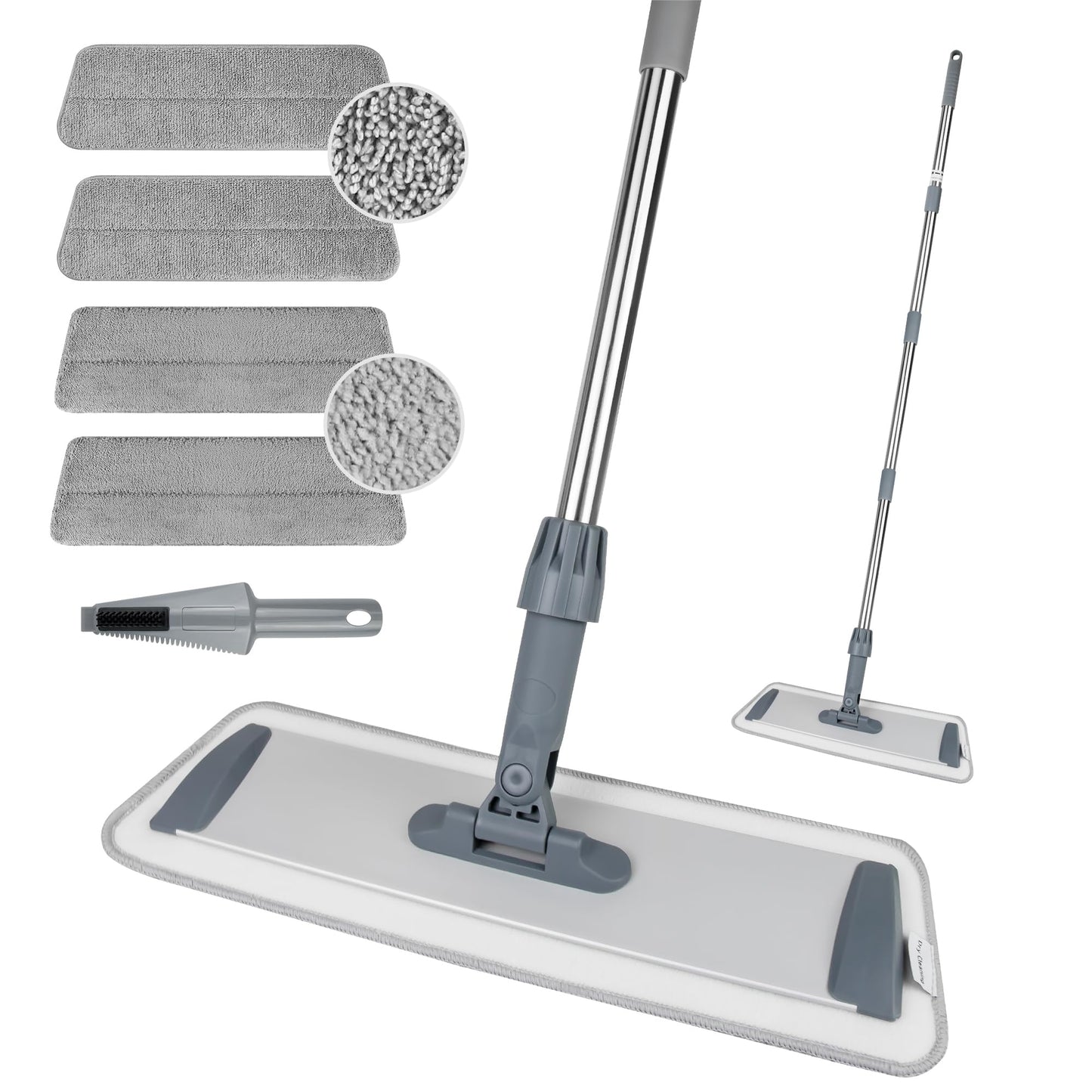 Large 60 inch Microfiber Flat Mop for Floor Cleaning - Wet & Dry with 4 Washable Pads, 360° Rotatable Head for Hardwood, Vinyl, Tile