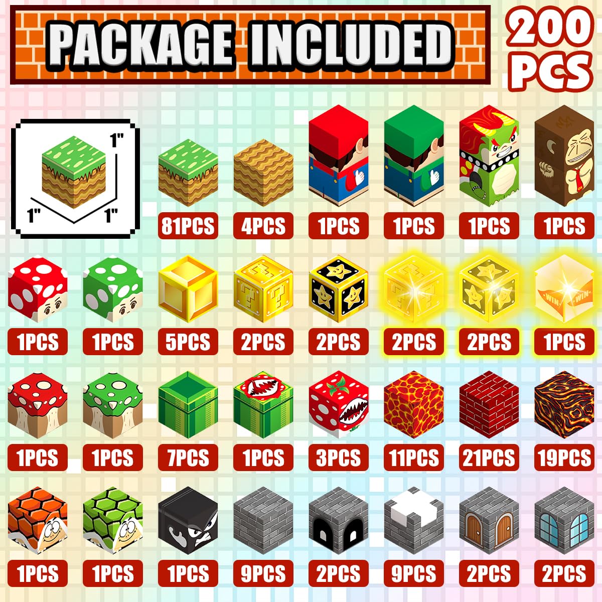 1 Inch Magnetic Blocks Building Set 200Pcs, Light Up Magnetic Building Blocks Magnet Building Toy Set Magnetic Constructions Stacking Sensory STEM Toys for Toddler Boys Girls Christmas Birthday Gifts