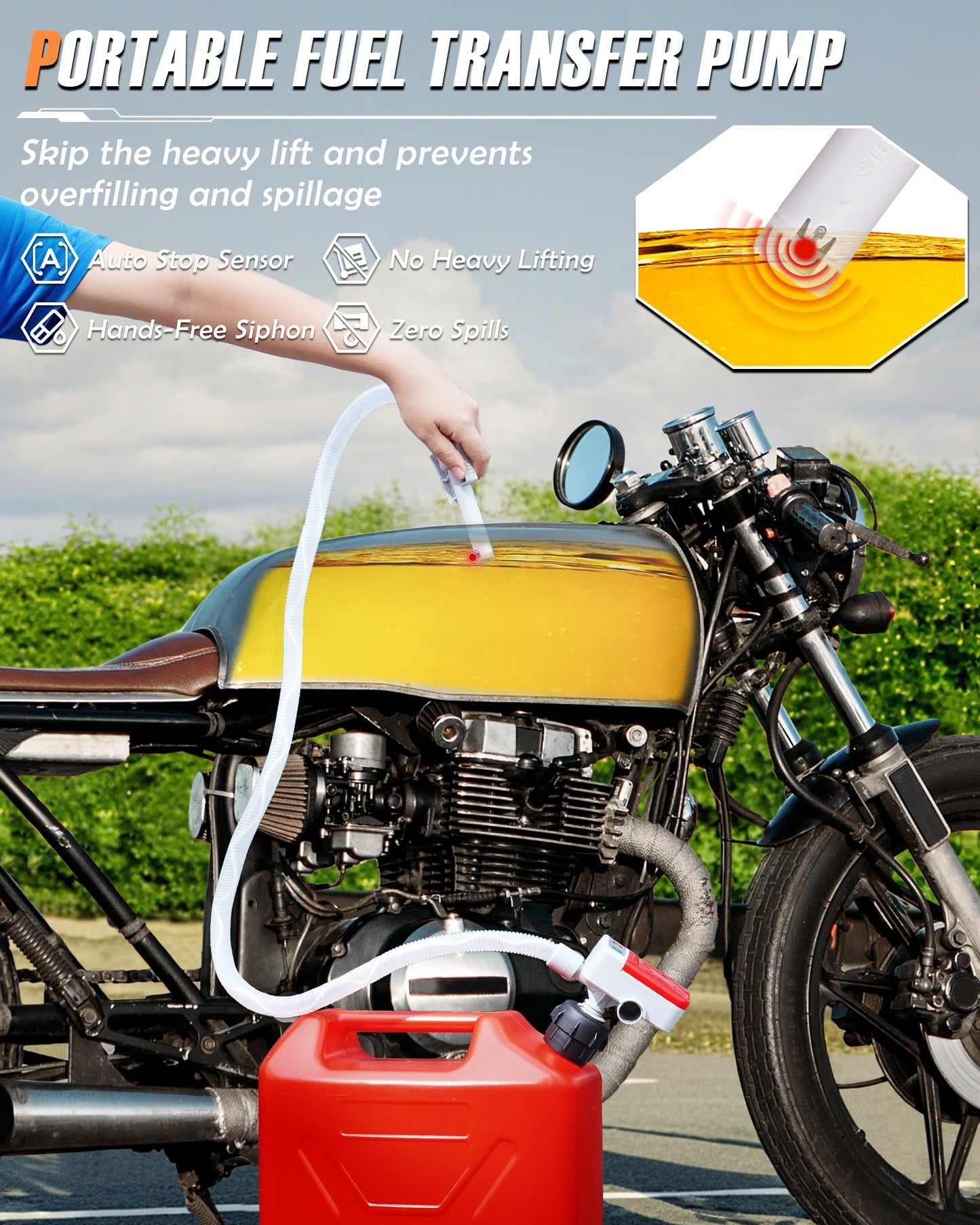 Faitio Battery Powered Gas Can Pump, Electric Fuel Transfer Pump for Gasoline, Diesel, Water, 3.4GPM High Flow Automatic Siphon Pump with Auto Stop, Portable Fuel Pump for 5Gal Gas Can, No Assembly