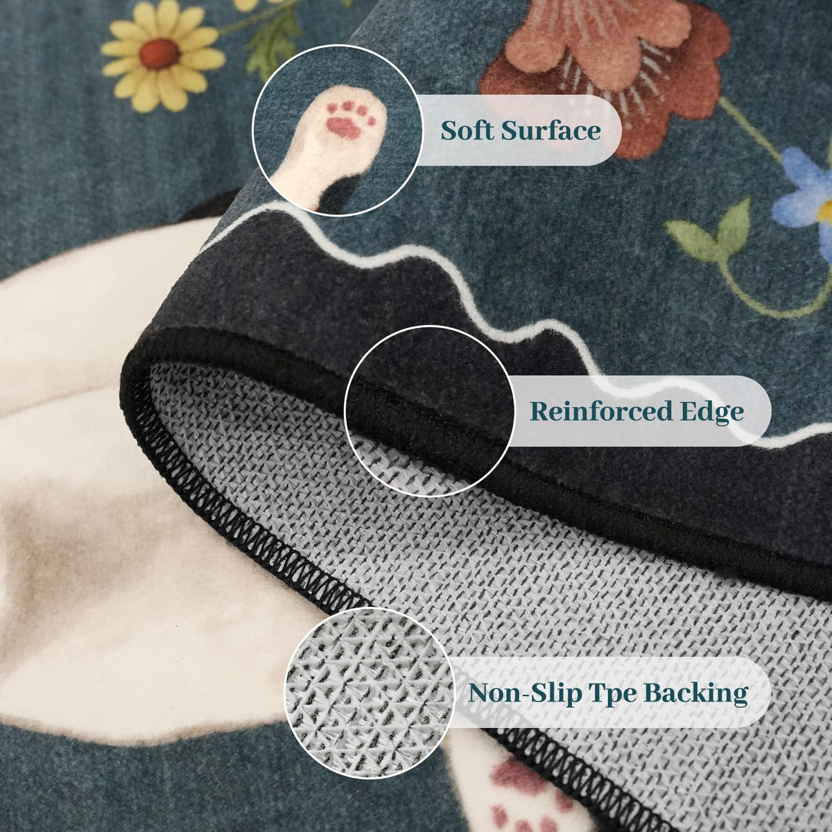5x7 Area Rugs Living Room Rug - Floral Animal Boho Non-Slip Washable Carpet, Low Pile Non-Shedding Stain Resistance Boho Soft Carpet for Bedroom, Kids Playroom, Dining Room, Farmhouse (5'x7' Blue)