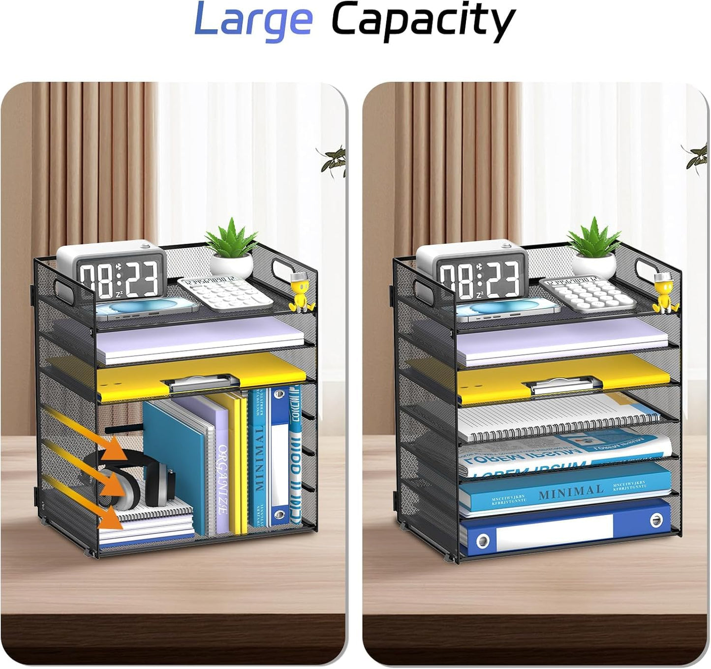 Reeplan 7-Tier Paper Organizer for Desk, Mesh Desk File Organizer with Handle, Paper Letter Tray File Sorter for Office Home School (Black)
