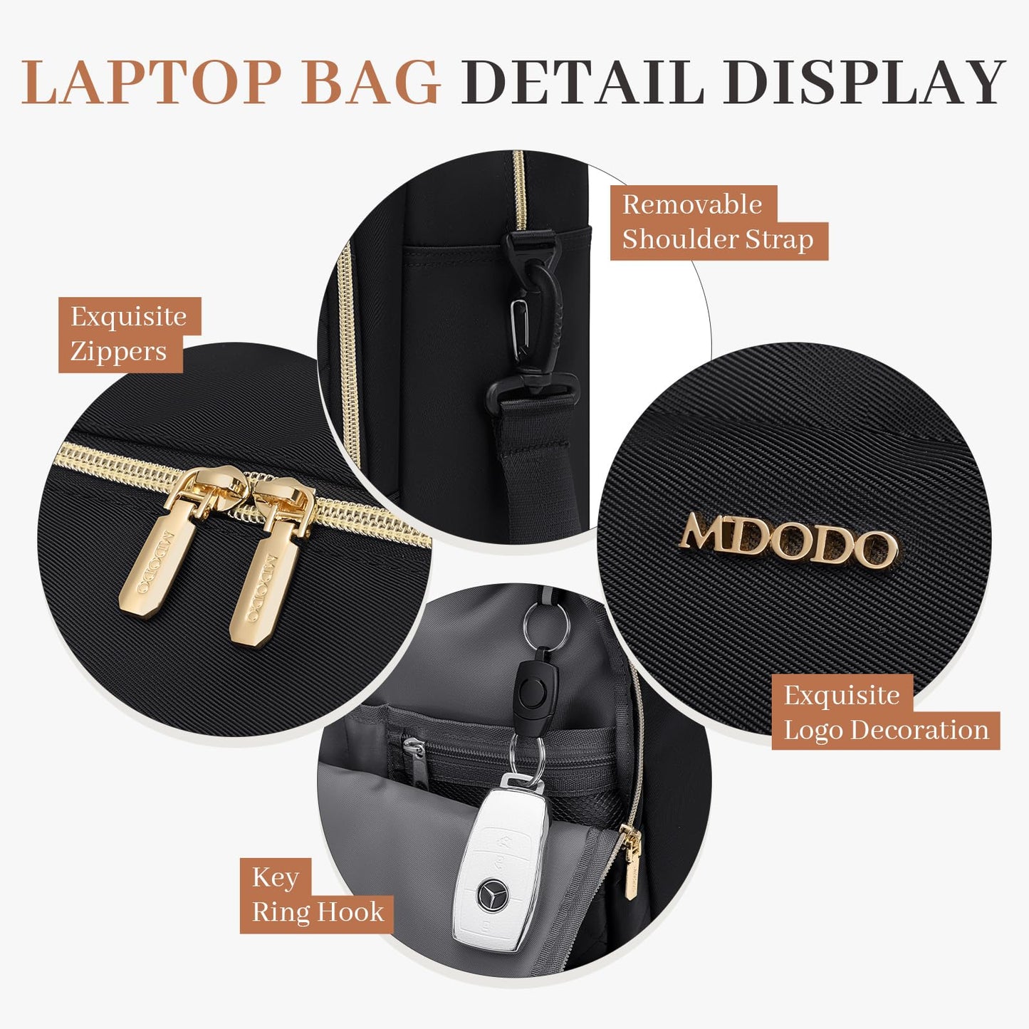 MDODO Large Laptop Bag for Women 15.6Inch Computer Briefcase Messenger Waterproof Handbag Shoulder Crossbody Work Tote Bag for Teacher Office Travel, Black