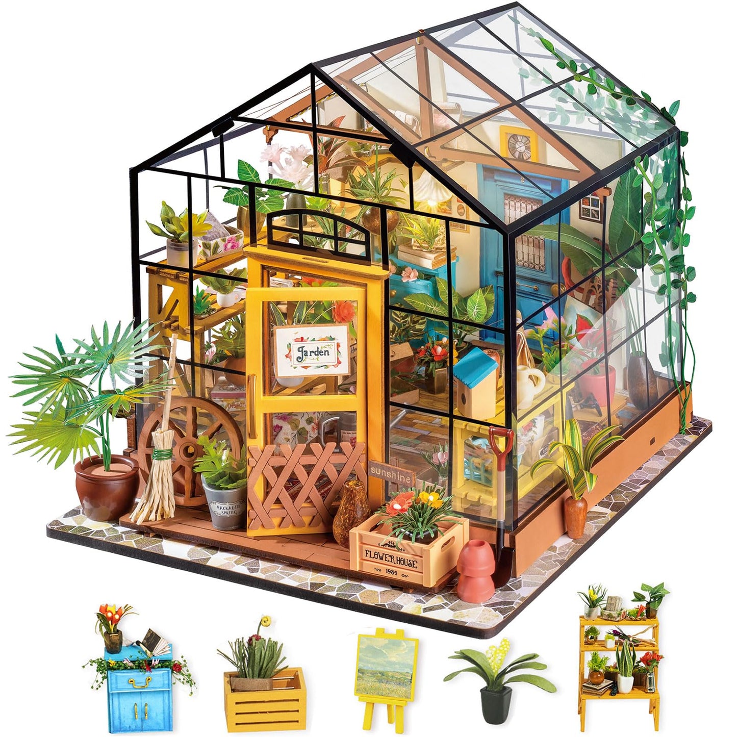 Rolife Dollhouse DIY Miniature Room Kit-Handmade Green House-Home Decoration-Miniature Model to Build-Christmas Birthday Gifts for Boys Girls Women Friends (Cathy's Flower House)
