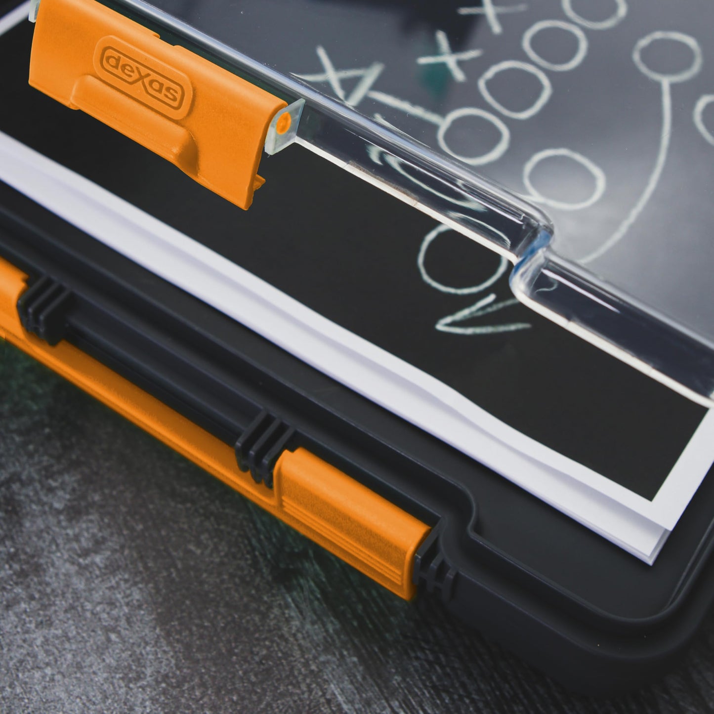 Dexas Clearview Clipcase Dry Erase clipboard, 13.75 x 9.5 Inch, Orange. See papers clearly outdoors, stay organized and dry. Ideal for coaching, teaching, homeschooling, art, trades, and medical pros.