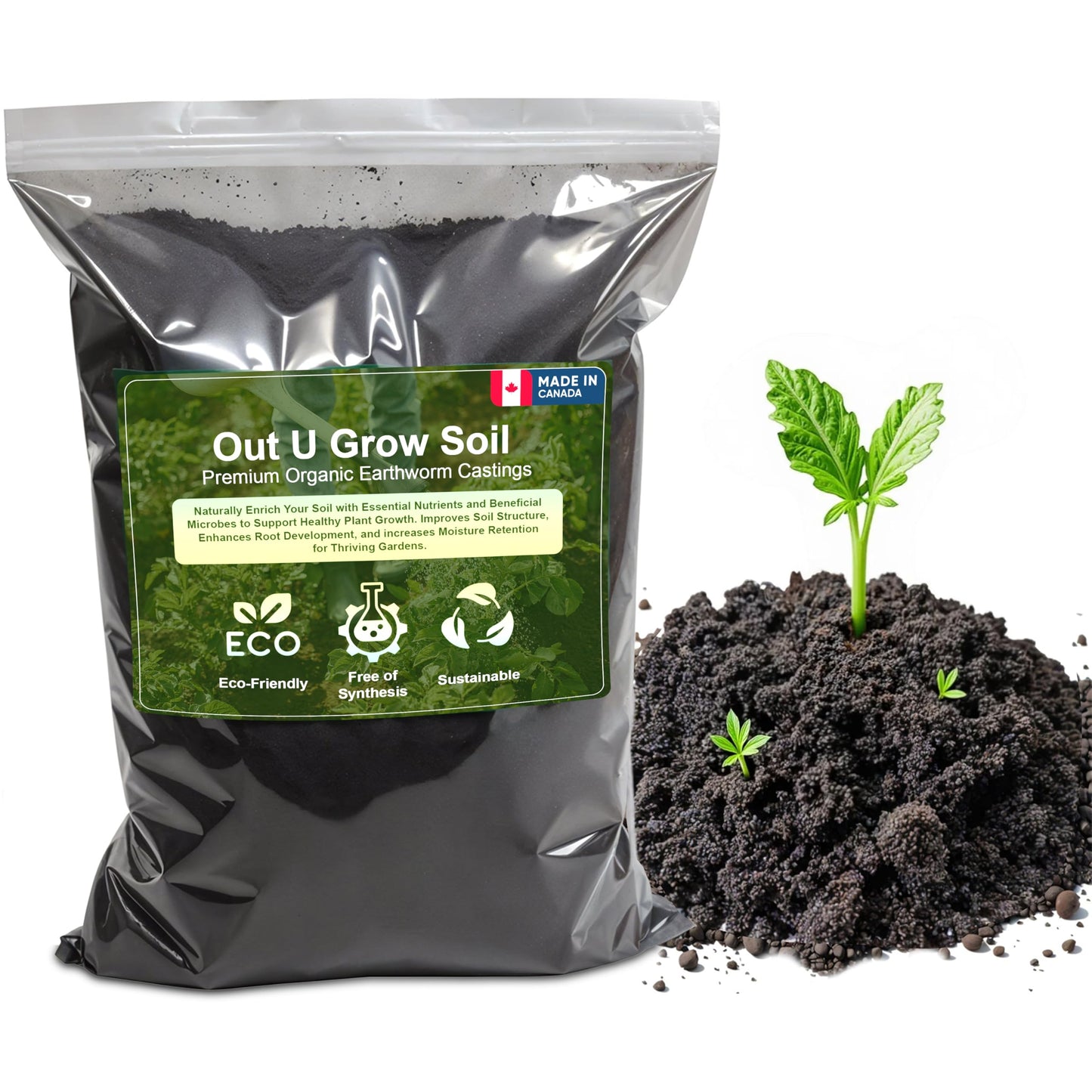 Out U Grow Premium Organic Earthworm Castings, Natural Soil for Plant Growth, Root Development, Canadian Made (10 Liter)