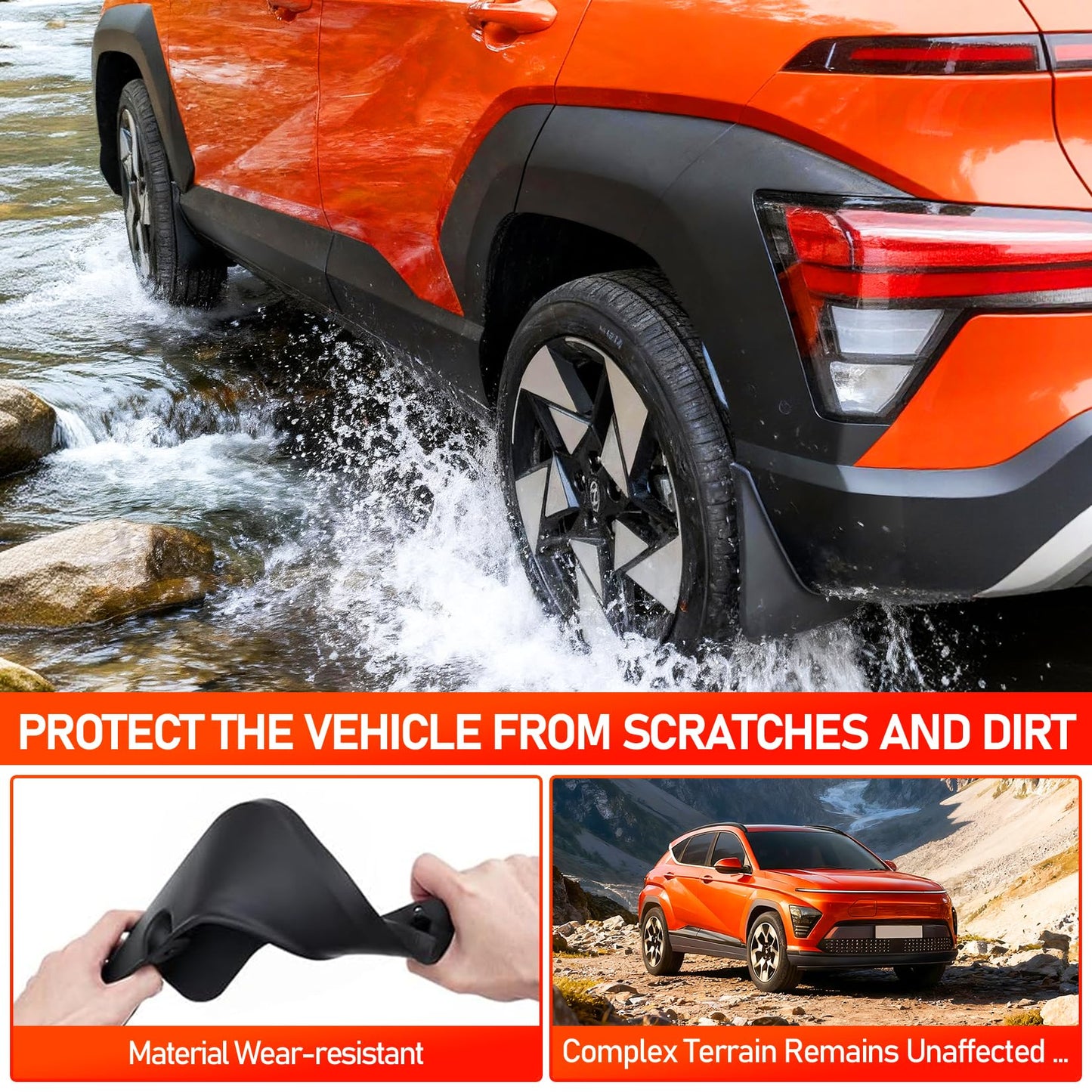 WRWJL Mud Flaps for Hyundai Kona 2024 2025 Accessories,Upgraded Front Rear Splash Guards Compatible with Kona,All Weather 4PCS No Drilling Mudflaps Tire Splash(NO for N Line Model)