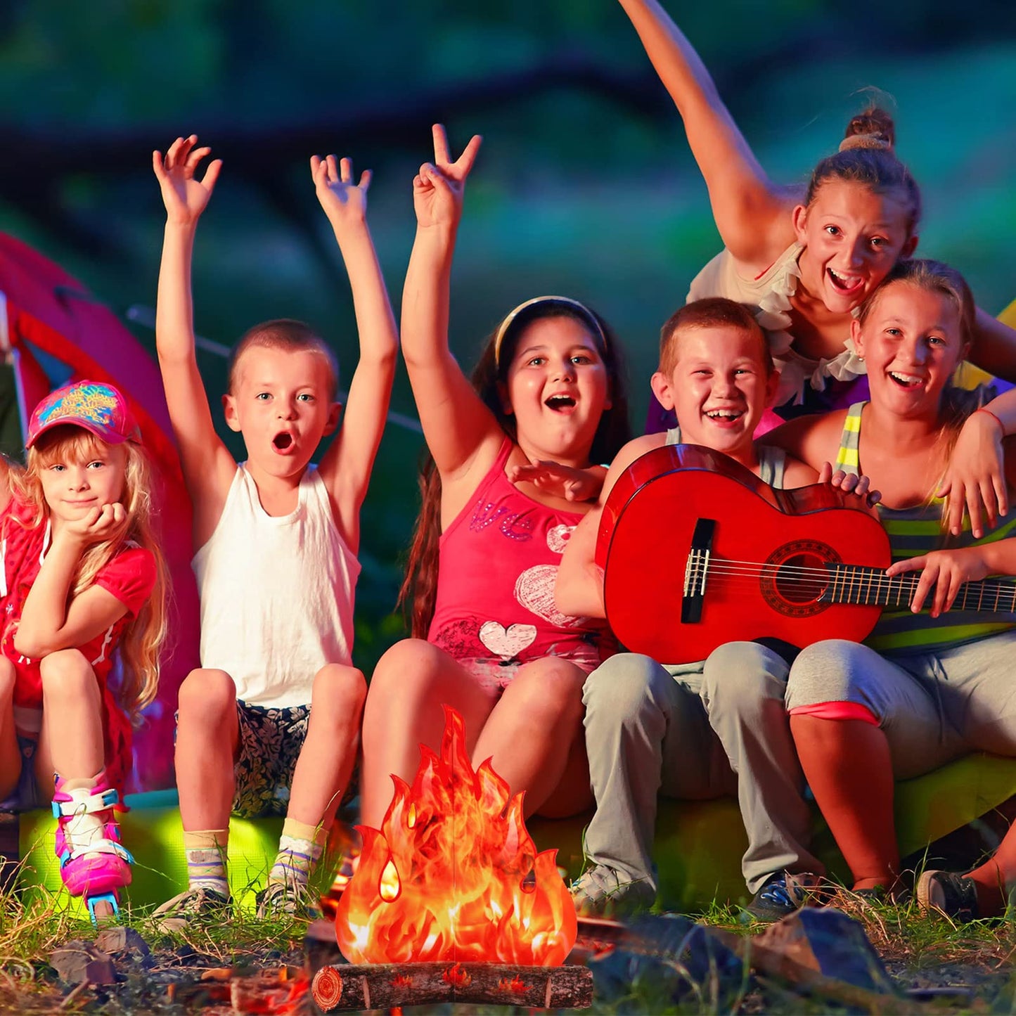 Boao 24 Set Fake Fire Campfire Camping Decoration Thanksgiving 3D Cardboard Centerpiece Artificial Flames Campfire Centerpiece Artificial Fire for Christmas Party Decorations(Red Orange)