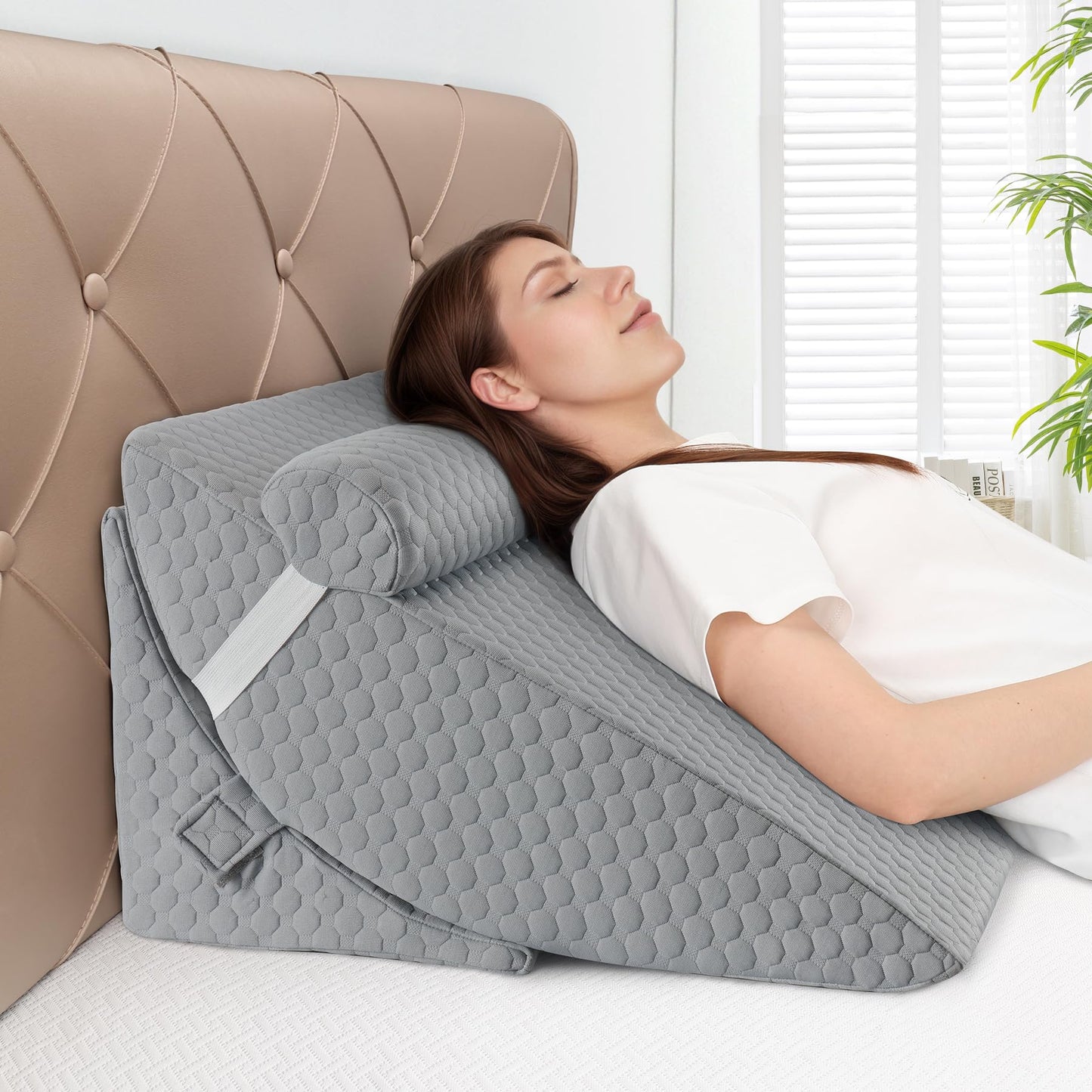 Bed Wedge Pillow for Sleeping, Adjustable 7 &12 Inch Foam Wedge Pillow for Post Surgery, Elevated Triangle Pillow for Acid Reflux, Back Pain Relief, Leg Support，3pack