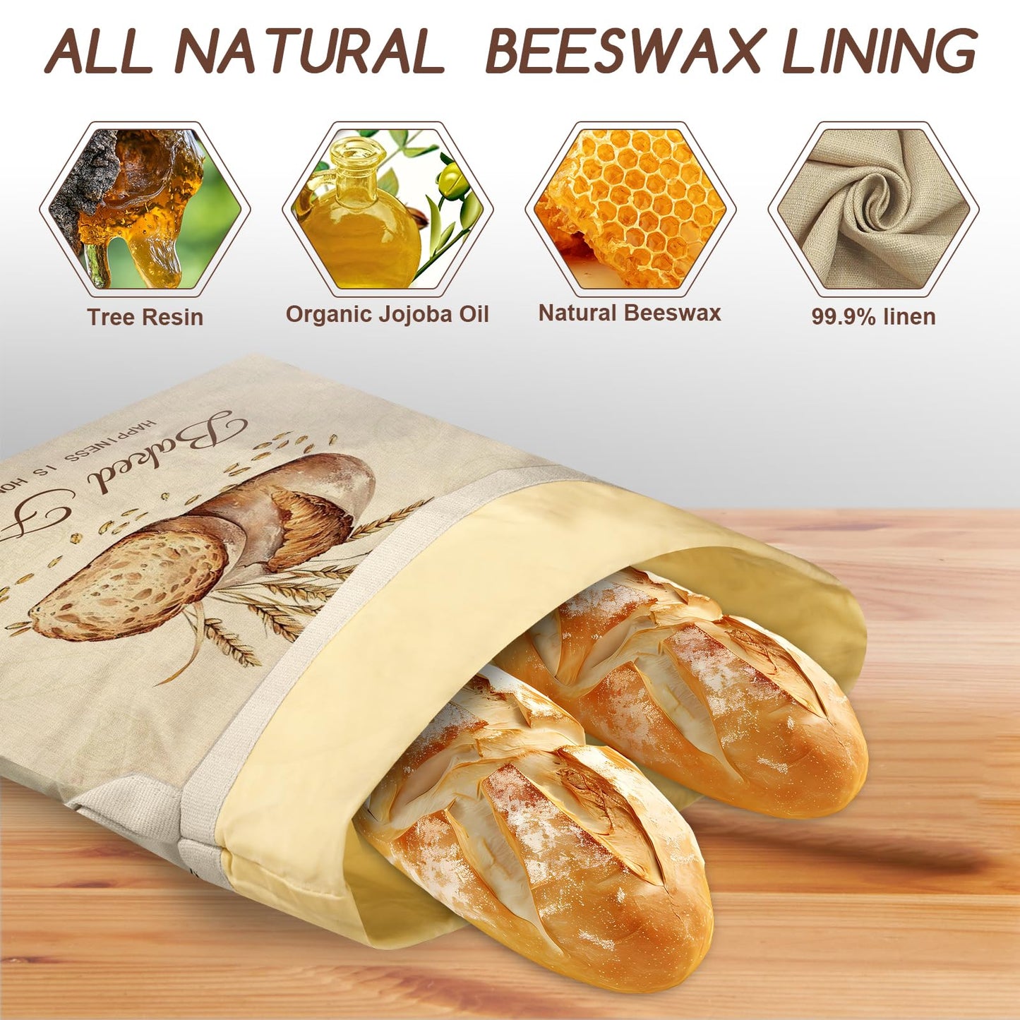 Beeswax Bread Bags for Sourdough, 2 Pack Reusable Bread Bag for Storage XL 17x13 Inch, Large Linen Beeswax Bread Bags for Homemade Sourdough with 1 Linen Bowl Cover - Keep Fresh, Freezer Safe