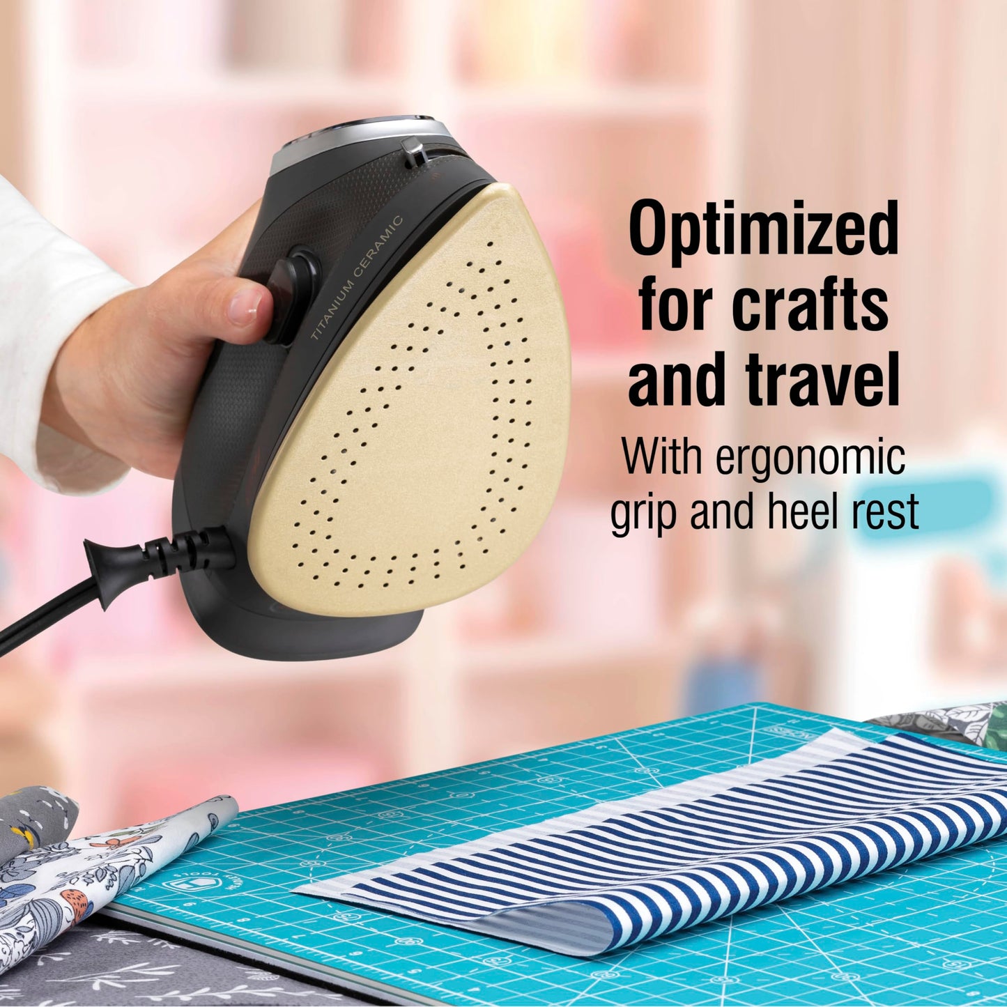 CHI Mini Steam Iron for Clothes, Travel, Sewing and Crafting, Titanium-Infused Ceramic Soleplate, 1000W, 10 ft Cord, 3-Way Auto Shutoff, Black, 13120