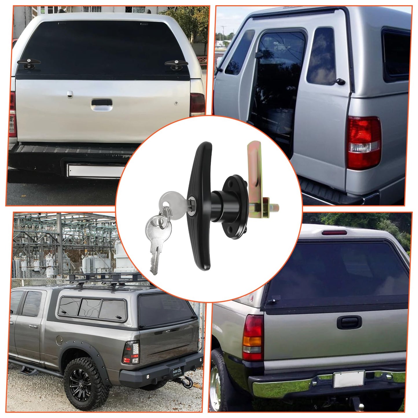 Matching Set T-Handles Lock, Truck Cap Locking T-Handles, T-Handle Lock Replacement Kit for Truck Camper Shell with Dust Covers & 4 Keys - L&R Pair