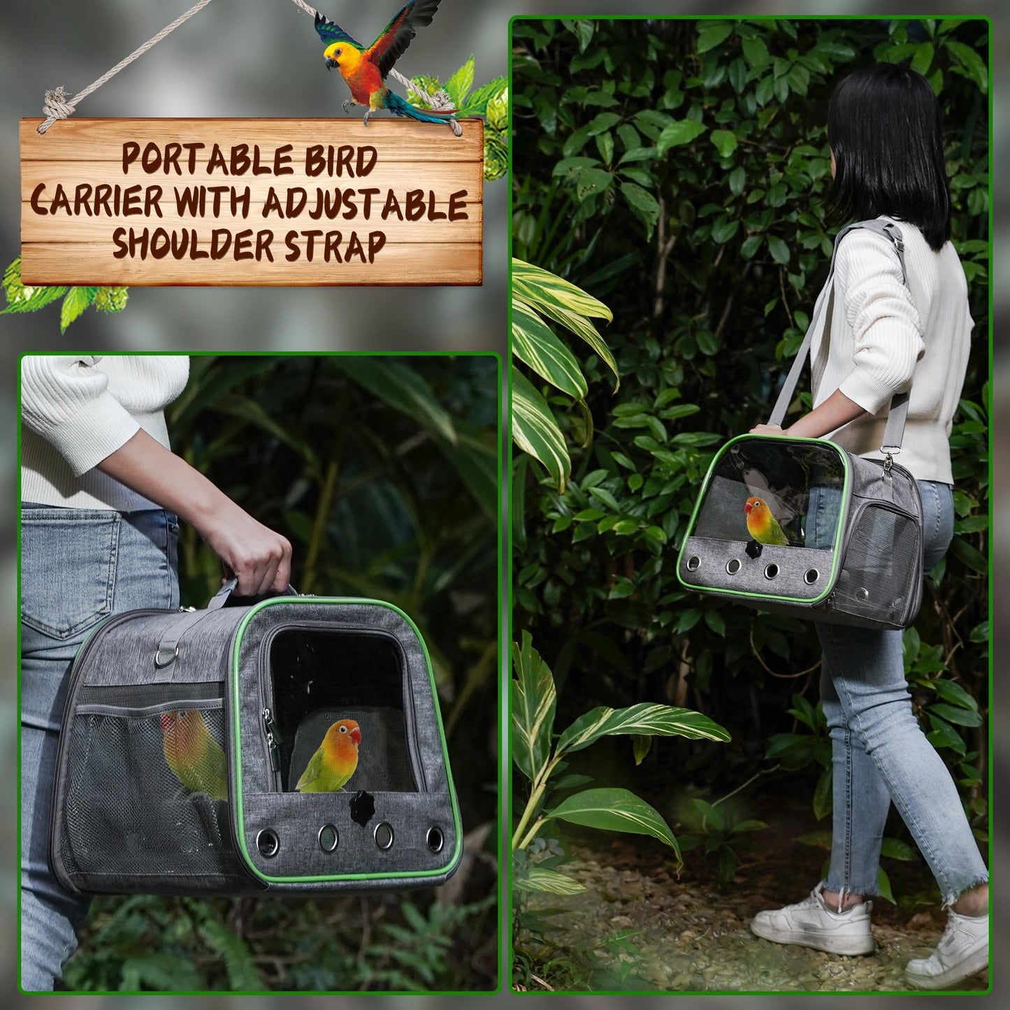 Suertree Upgraded Small Bird Carrier, Lightweight and Portable Travel Bird Cage with Stand and Easy Clean Tray, Parrot Parakeet Carrier Travel Cage