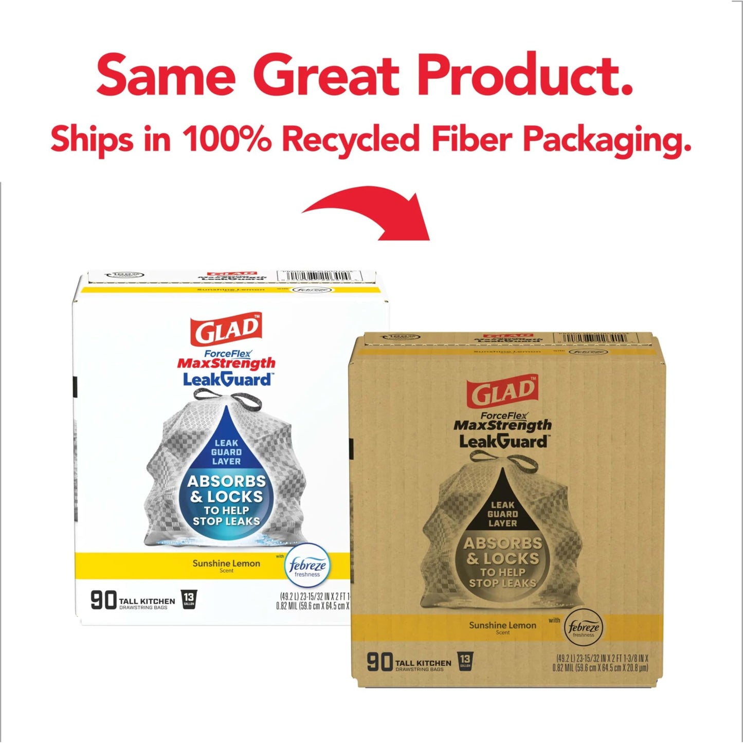 Glad ForceFlex MaxStrength LeakGuard Trash Bags, 13 Gal, Sunshine Lemon Scent, 90 Ct (Pack May Vary)