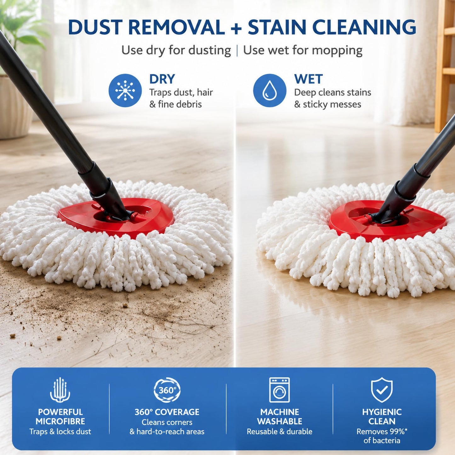Bibikulala 12 Pack Spin Mop Head Refills Compatible with Vileda Mop Head 1-Tank System, Mop Heads Replacement for for Wet Mopping & Dry Dusting, Machine Washable