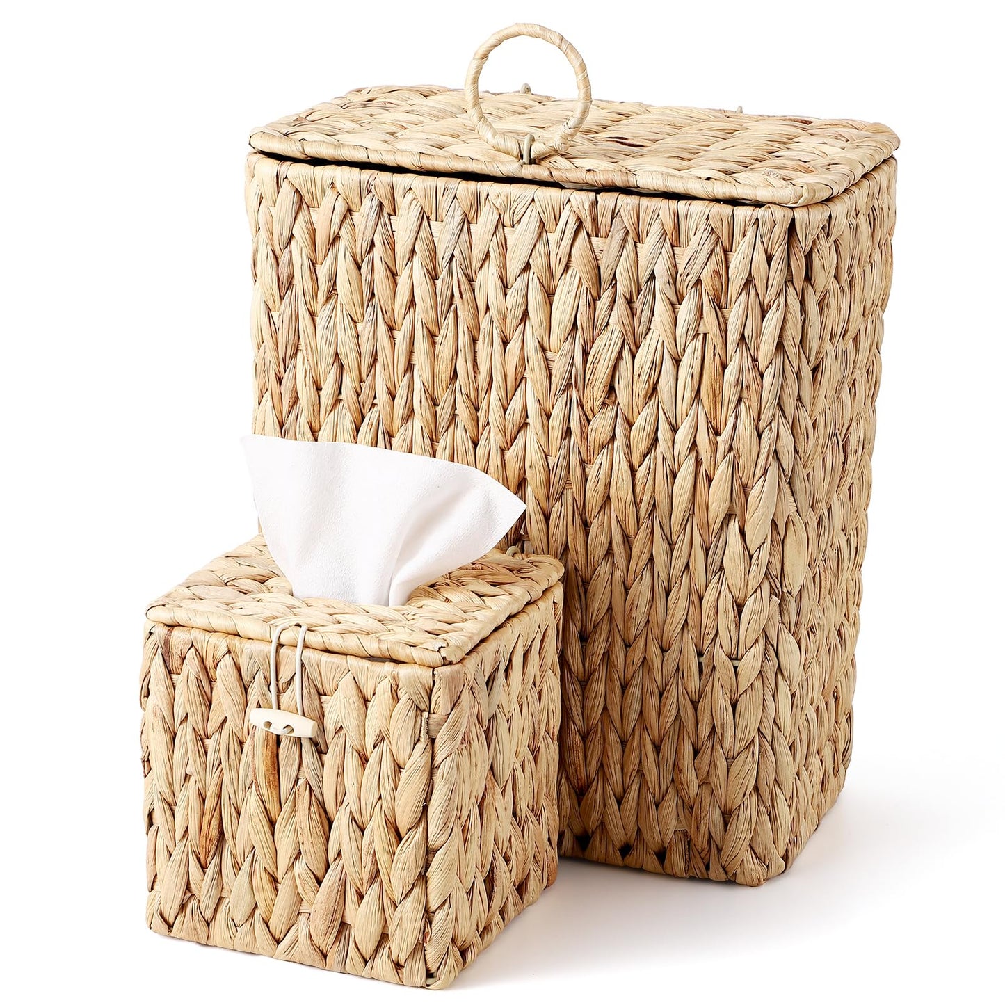 BSSN 4 Gallon Handwoven Rattan Trash Can with Lid for Bedroom, Living Room, Bathroom (Rectangular)