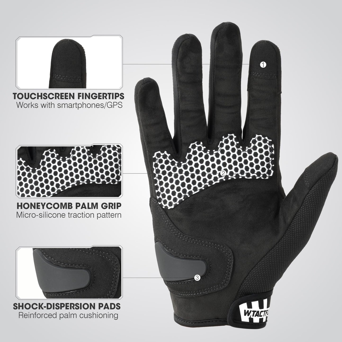 WTACTFUL Motorcycle Gloves for Men Women, Dirt Bike Riding Gloves Full Finger Touchscreen Breathable for Motocross Road Racing Cycling Mountain Bike Bicycle Off-Road MTB ATV Summer White L