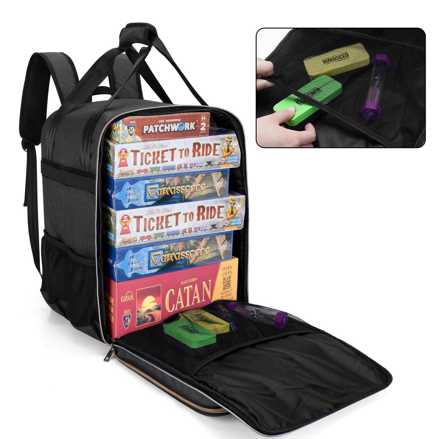 Trunab Board Game Bag Portable Padded Game Storage Tote Bag Carrier for Most Board Games, Card Game, with Large and Multiple Accessory Pockets, Carrying Handle, Map Sleeve