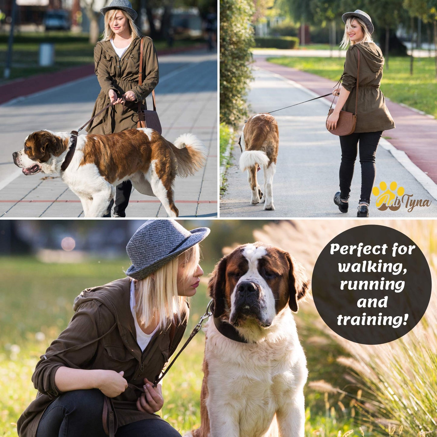 ADITYNA Leather Dog Leash 6ft - Dog Training Leash for Small, Medium, Large, and Extra-Large Dogs - Laisse Pour Chien (Brown, Extra-Large Dogs: 6 ft x 1")