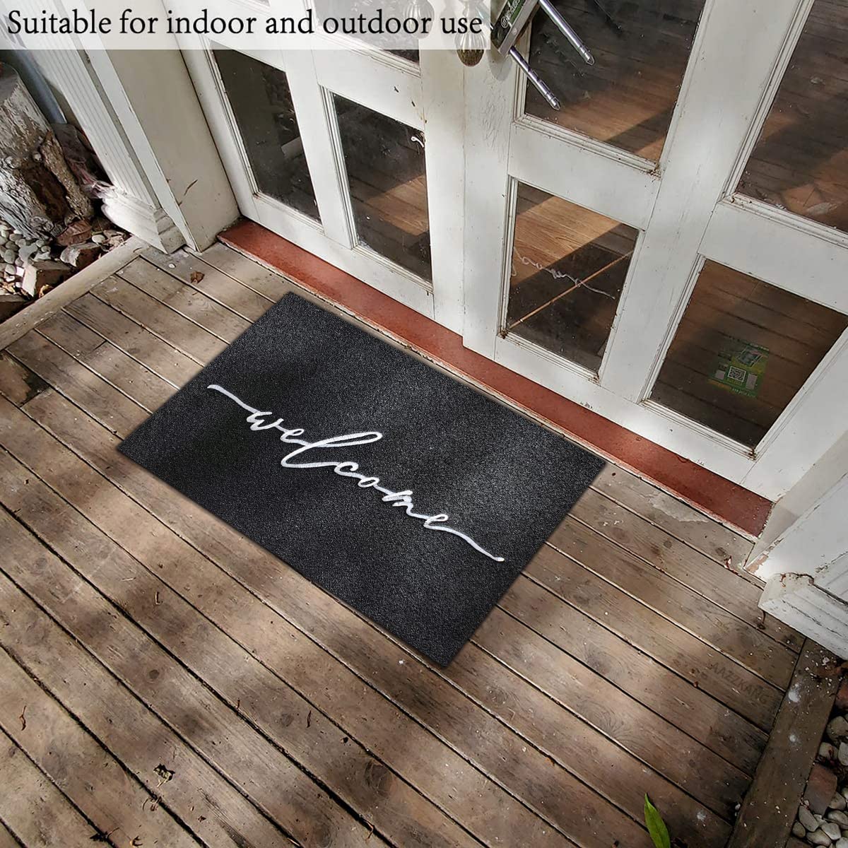 AAZZKANG Welcome Mats for Front Door Large 24"x36" with Durable Non Slip Rubber Backing Ultra Absorb Mud Easy to Clean Entry Door Mat for Indoor High Traffic Areas Outdoor Doormat Black