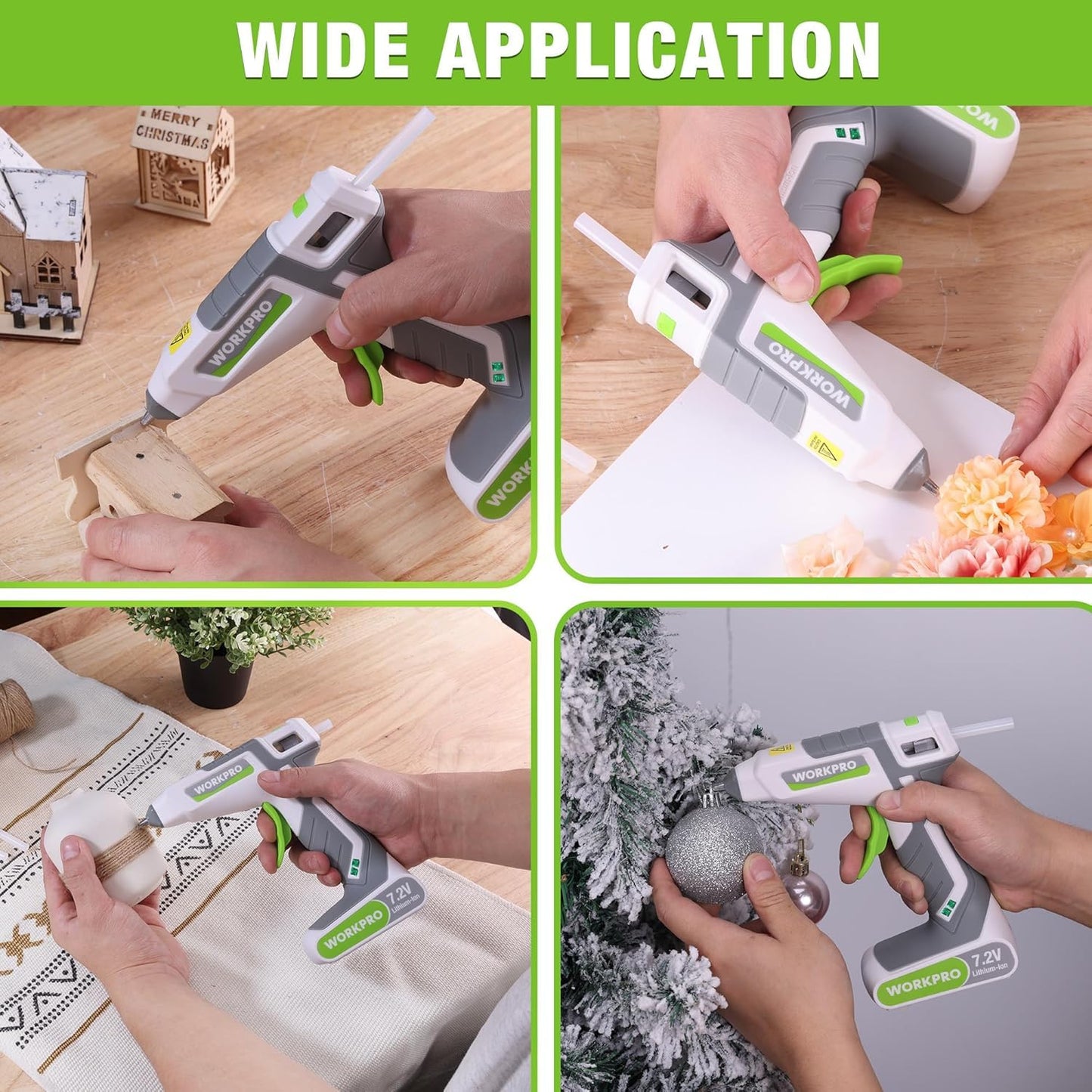 WORKPRO Cordless Hot Melt Glue Gun, 7.2V Rechargeable Fast Preheating Glue Gun Kit with 20 Pcs Premium Mini Glue Stick, Use While Charging, Automatic-Power-Off Glue Gun for Art, Craft, Decoration