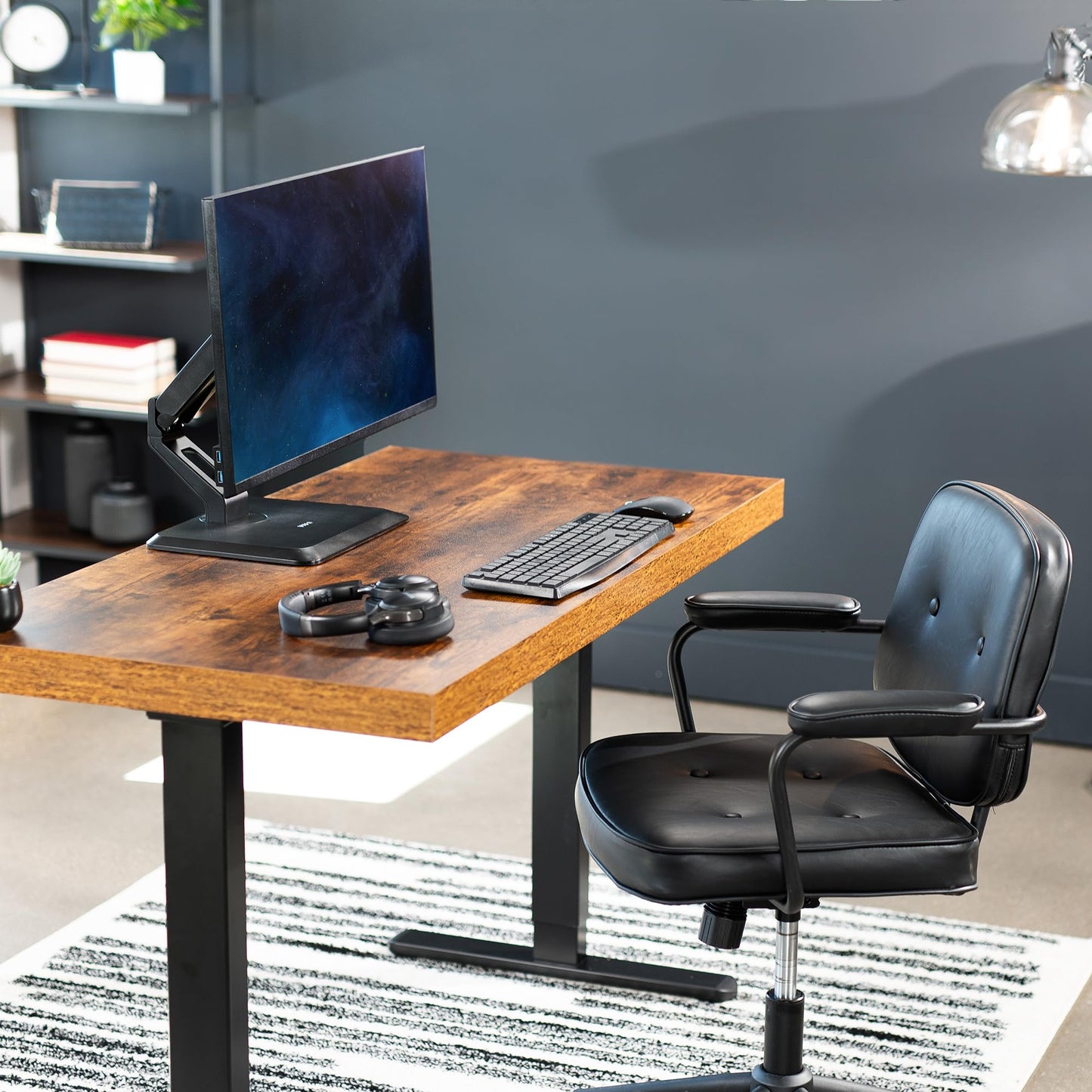VIVO Premium Single 17 to 32 inch VESA Monitor and Touch Screen Desk Stand with Rotating Base, Freestanding Pneumatic Height Adjustable Arm, 12 inch Maximum Screen Height, Black, STAND-V001R