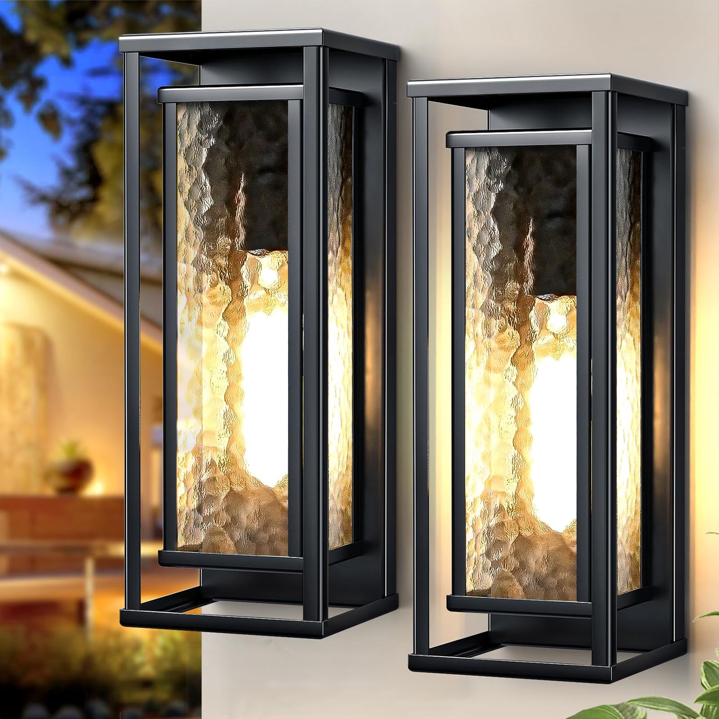 YSN 16" Large Outdoor Wall Lights 2 Pack, Modern Outdoor Light Fixtures Wall Mount, Black Exterior Sconce Outside Porch Lights, Waterproof Outside Lights for House Porch Garage
