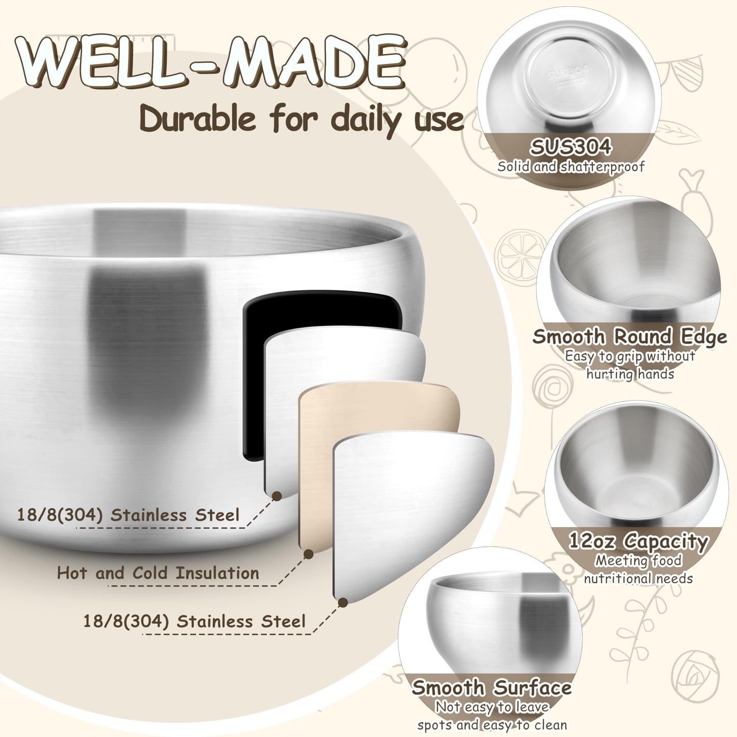 HaWare Kids Plates and Bowls, 12 Pieces Stainless Steel Dish Set, Reusable Dinnerware for Camping, Hiking, Travel, Picnic, Non-toxic Tableware set for Kids Self-feeding, Dishwasher Safe