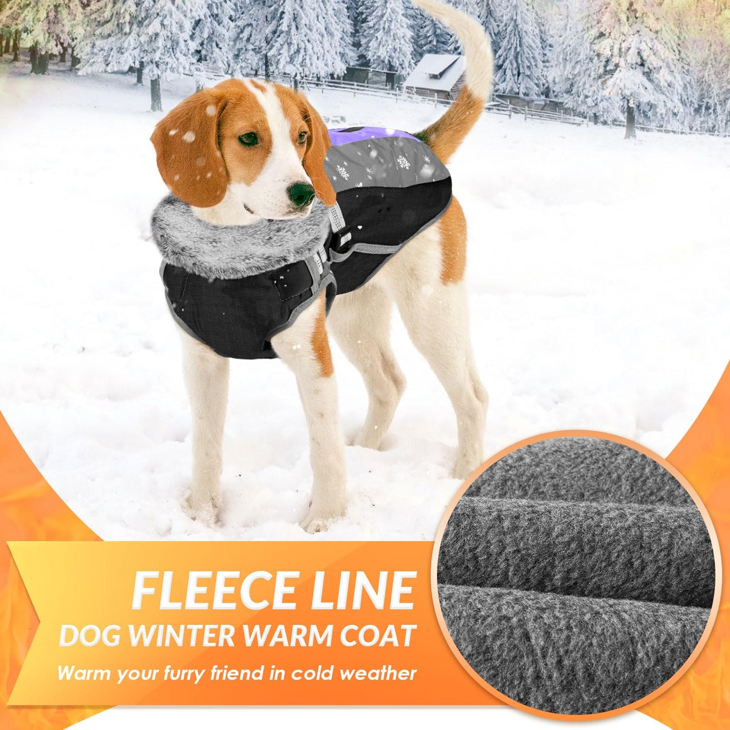 AUTOWT Winter Dog Coat for Medium Large Dogs, Waterproof Dog Coats Warm Jacket with Built in Harness, Adjustable Reflective Fleece Lining Dogs Cold Weather Coat Furry Clothes for Snow,Purple,XXL