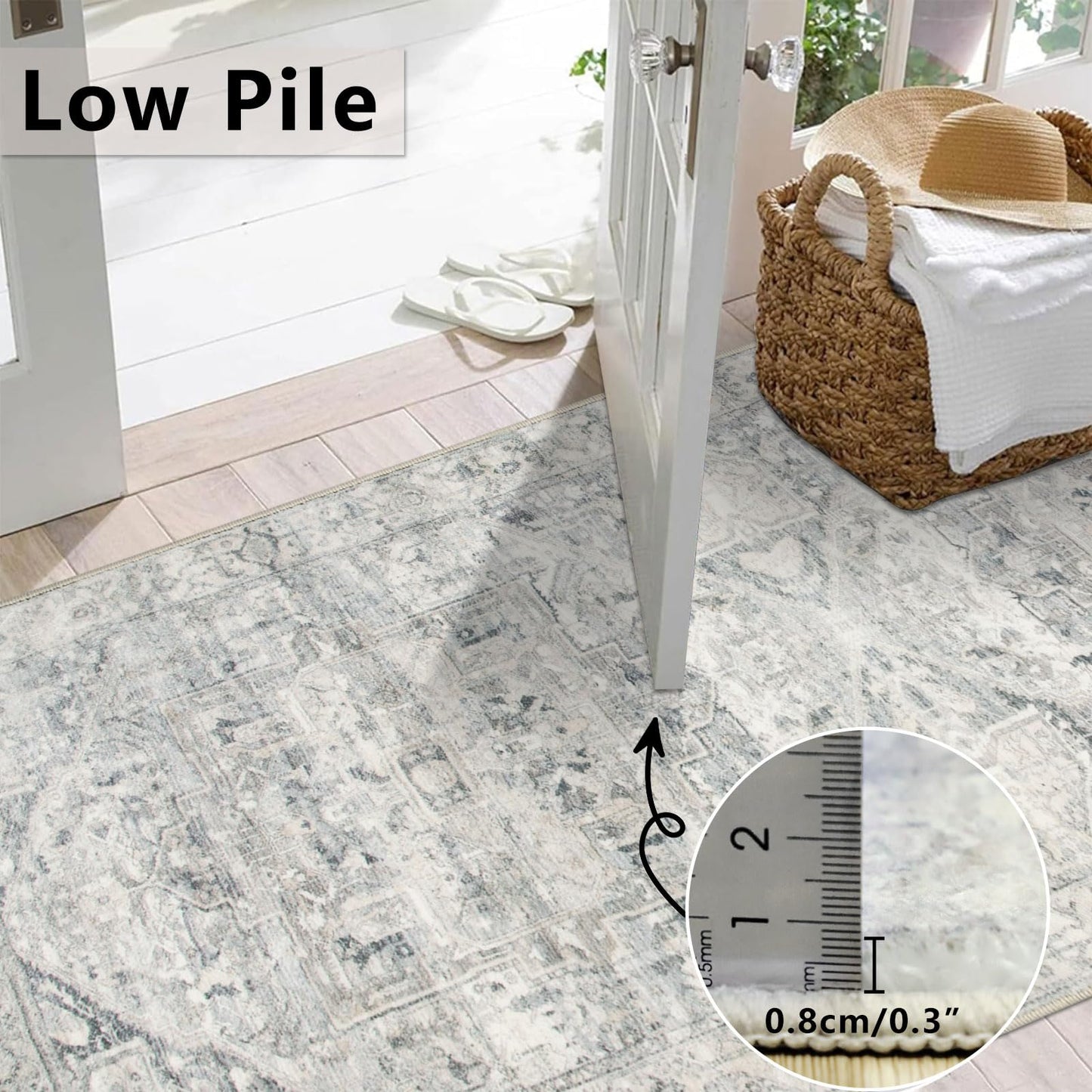 Homcomoda Hallway Runner Rug 2'x10' Washable Runner Rug Non Slip Long Runner Rugs for Hallway Boho Kitchen Runner Rug Distressed Carpet Runner for Hallway Entryway Bedroom, Grey/Beige