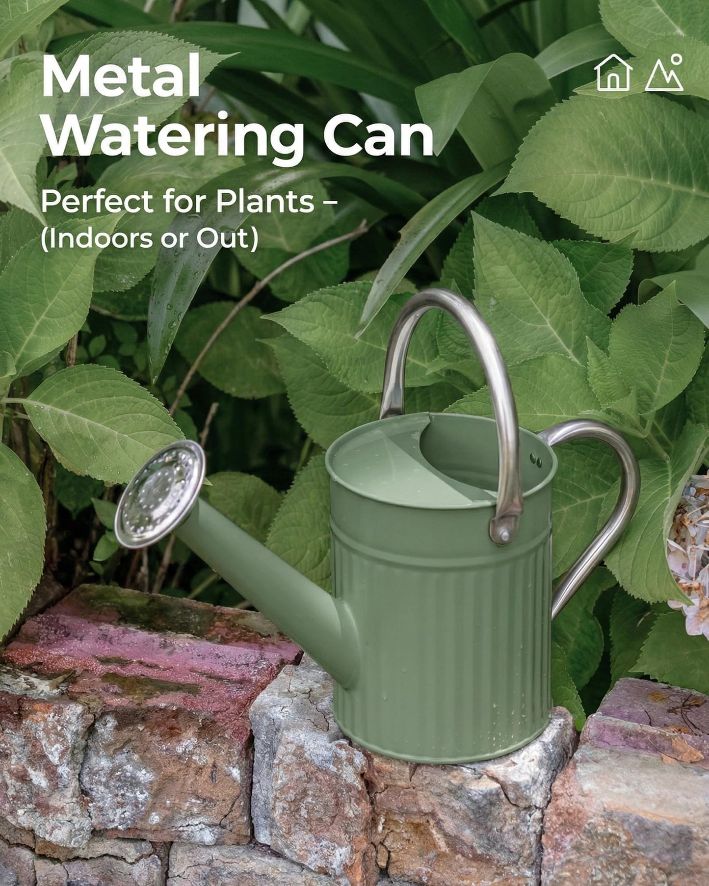 Bamworld Watering Can Indoor Stainless Steel Watering Can Indoor Outdoor Long Spout Water Can for Watering Plants 1/2 Gallon Plant Watering Cans(Creamy-Green)