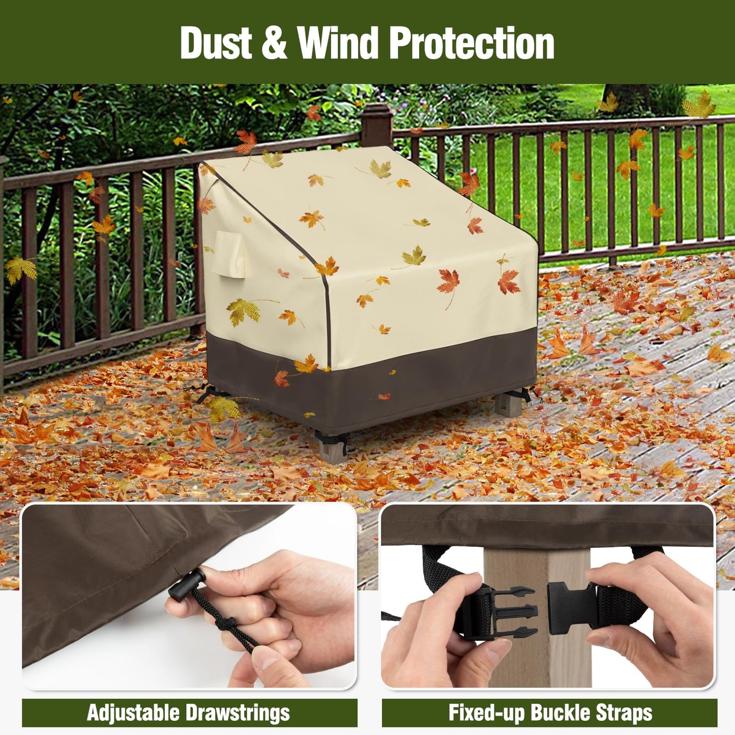 MR. COVER Patio Chair Covers Waterproof, Outdoor Furniture Covers for Rocking & Adirondack Chairs, Fits up to 38" W x 40" D x 34" H, Moisture-Proof & Rip-Resistant, Brown & Khaki, 2 Pack