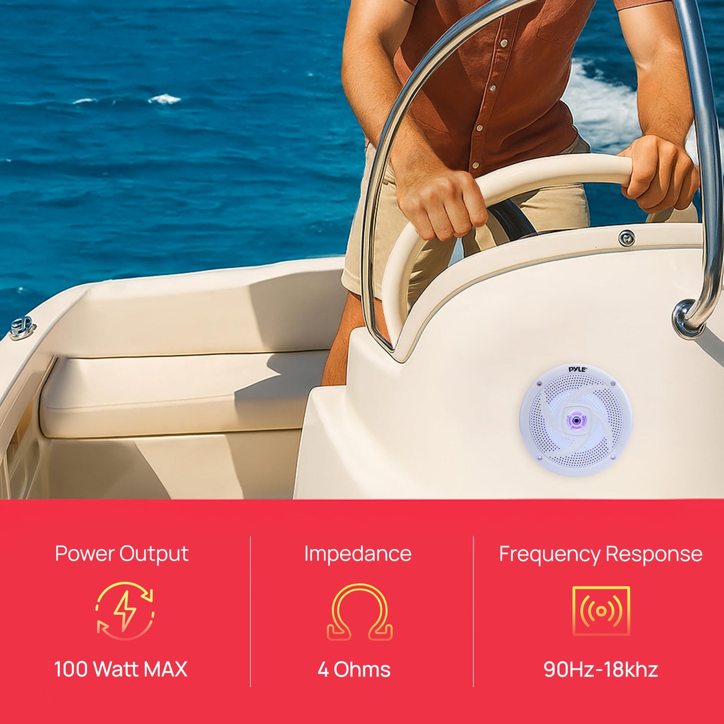 Pyle Marine Speakers - 4 Inch 2 Way Waterproof and Weather Resistant Outdoor Audio Stereo Sound System with LED Lights, 100 Watt Power and Low Profile Slim Style - 1 Pair - PLMRS43WL (White)
