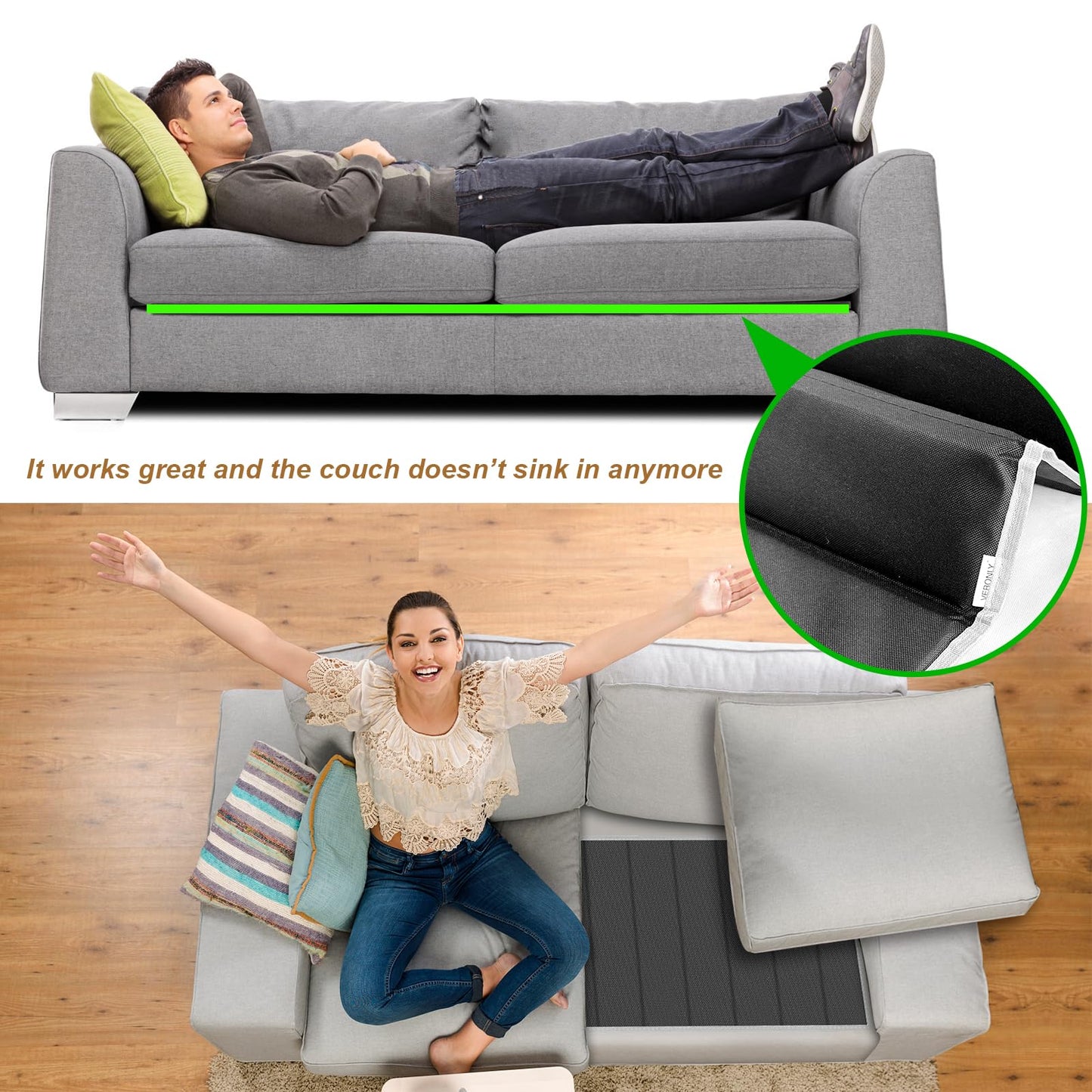 Couch Cushion Support for Sagging Seat - Sofa Saver Protector Insert Board for Sagging Cushions, Fit Most Couch with Non-Slip Durable Surface & Extra Thick MDF & Round Corner Treatment, 17"x66"