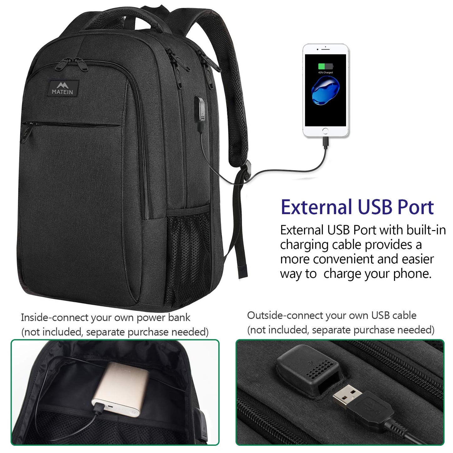 MATEIN Extra Large Backpack, 17 Inch Travel Laptop Backpack with USB Charging Port, Anti Theft TSA Friendly Business Work College Computer Backpack for Men Women, Black