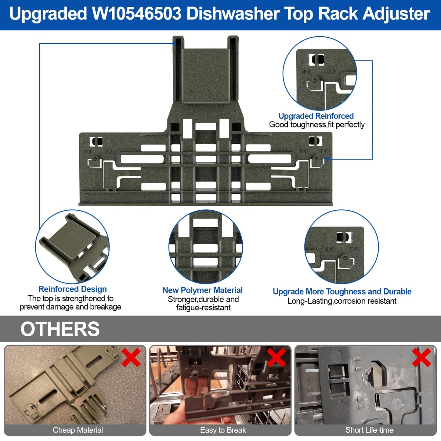 Upgraded W10546503 WPW10546503 Dishwasher Upper Rack Adjuster Replacement For Kitchenaid Dishwasher Parts Upper Rack W10418314 Dishwasher Top Rack For Kenmore Whirlpool Dishwasher Replacement Parts