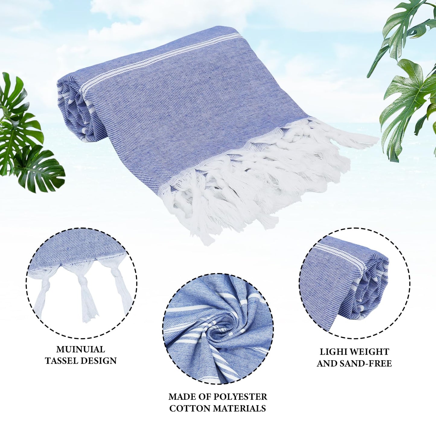 6 Pcs Turkish Beach Towels Quick Dry Cotton Lightweight Thin Bathroom Bath Pool Towels Large Oversized Sand Free Beach Towel for Women Travel,71” x 35”