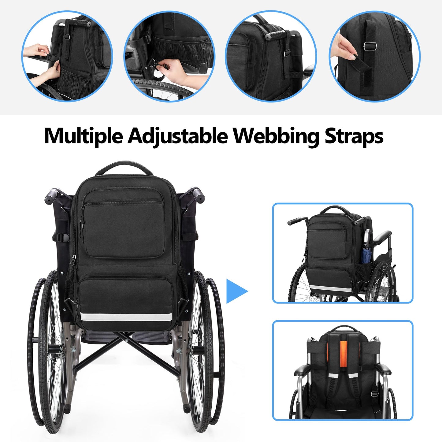 SAMDEW Travel Wheelchair Bag, Wheelchair Backpack to Hang on Back with Cup Holder, Wheel Chair Accessories Backpack for Adult & Senior, with Thermal Insulation Pocket for Medicine Storage, Bag Only