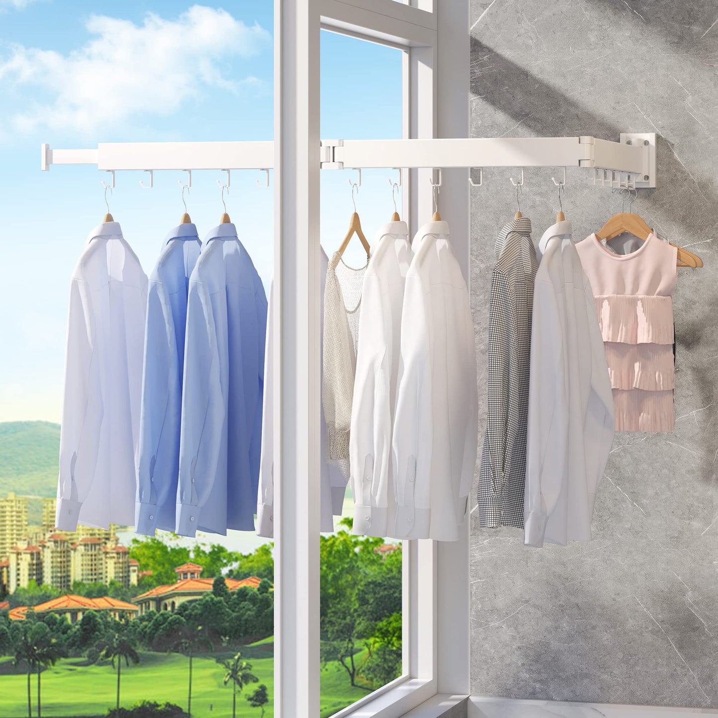 ZdwCyl Wall Mouted Clothes Drying Rack,Laundry Space Saver Laundry Rack Wall Mount,Retractable,Collapsible(Tri-Fold), White Color Drying Rack Clothing