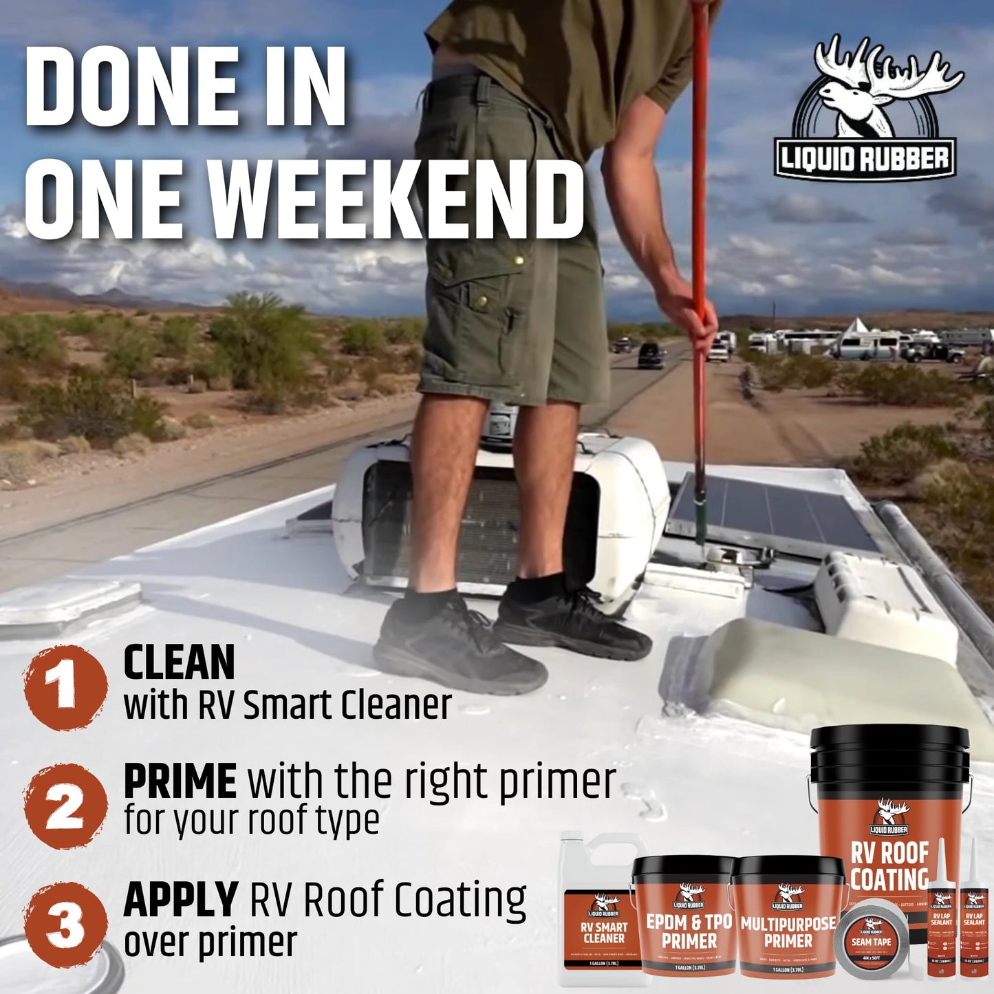 Liquid Rubber RV Roof Sealant- Professional-Grade Solar Reflective Flexible Waterproof Membrane Coating for EPDM, TPO, Fiberglass & Aluminum Camper & Travel Trailers- Brilliant White, 1 Quart